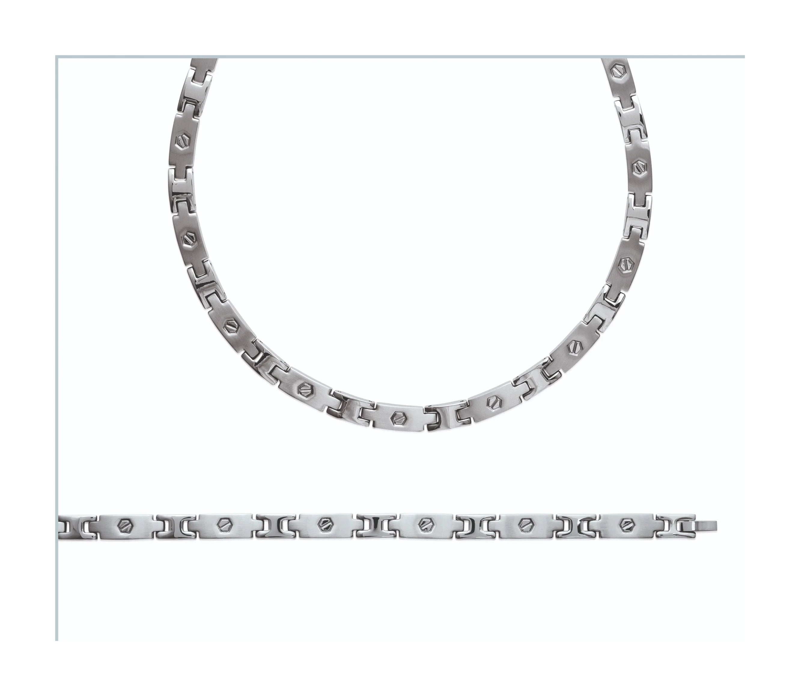 Bracelet maillons rectangulaires à vis en acier homme