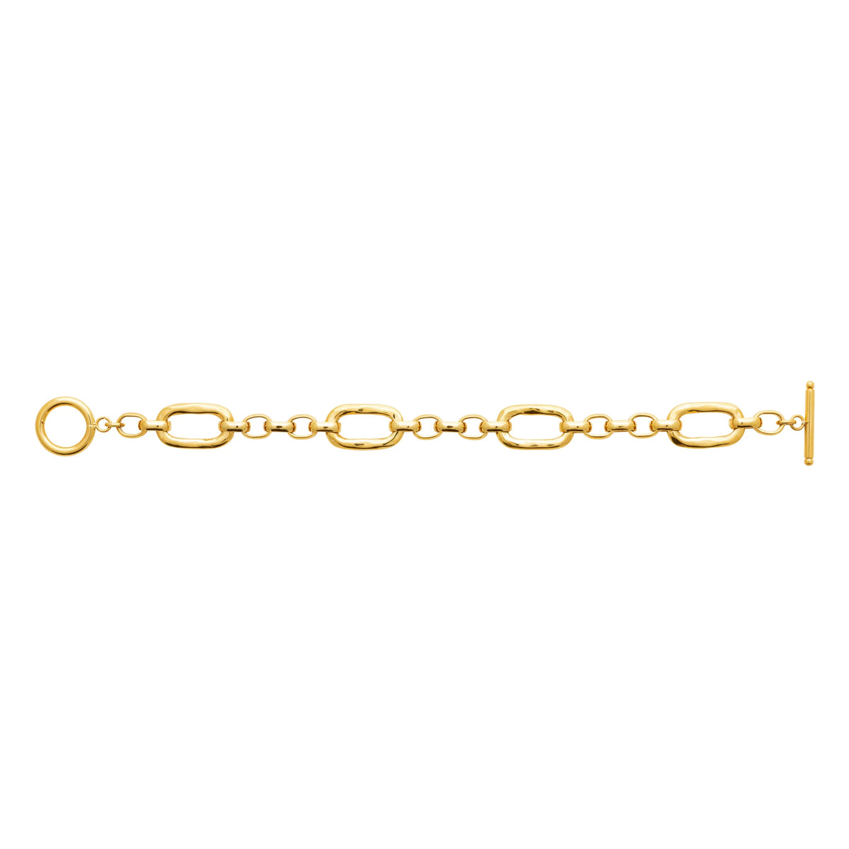 Bracelet maillons rectangulaires et fermoir à barrette en acier PVD doré