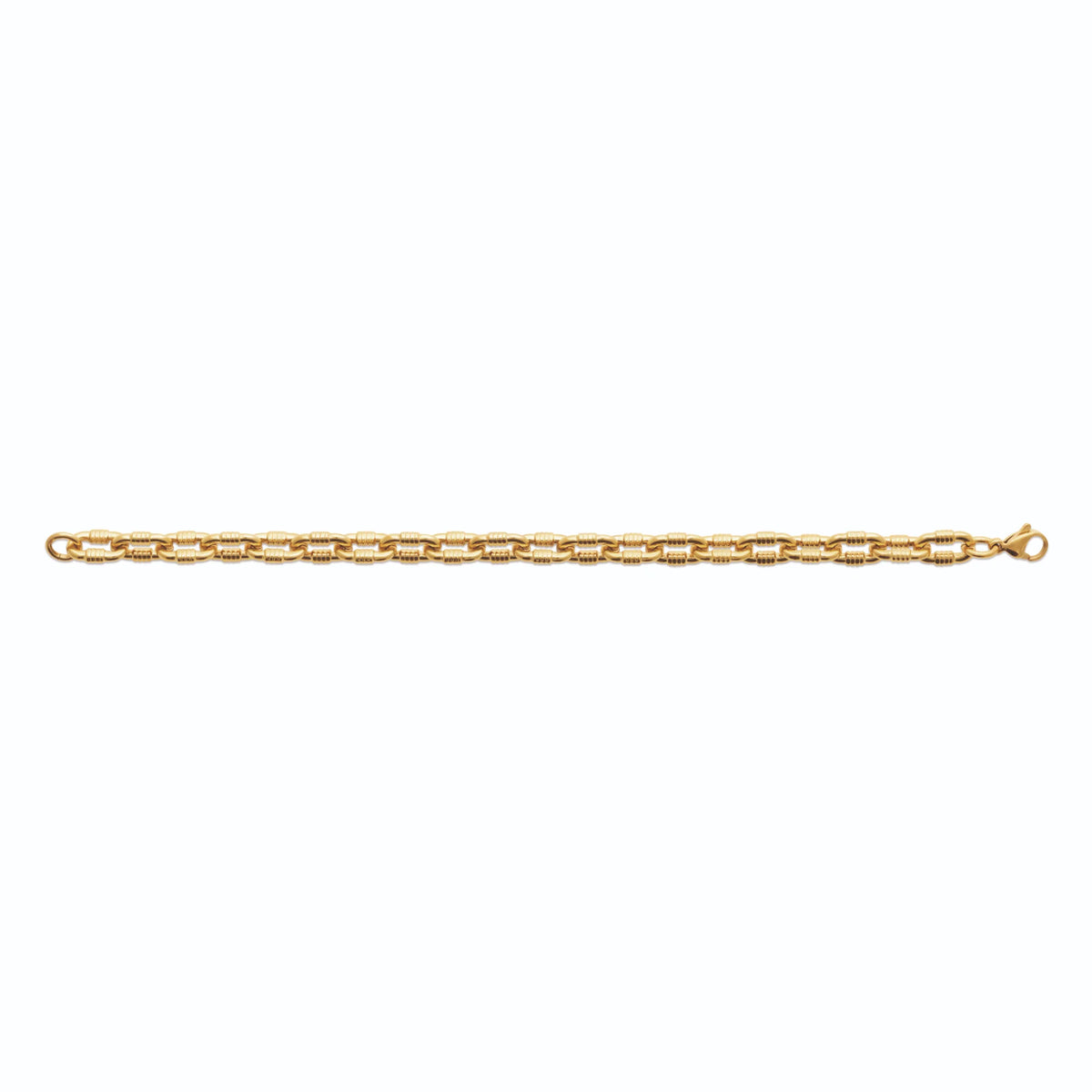Bracelet maillons rectangulaires striés en acier PVD doré