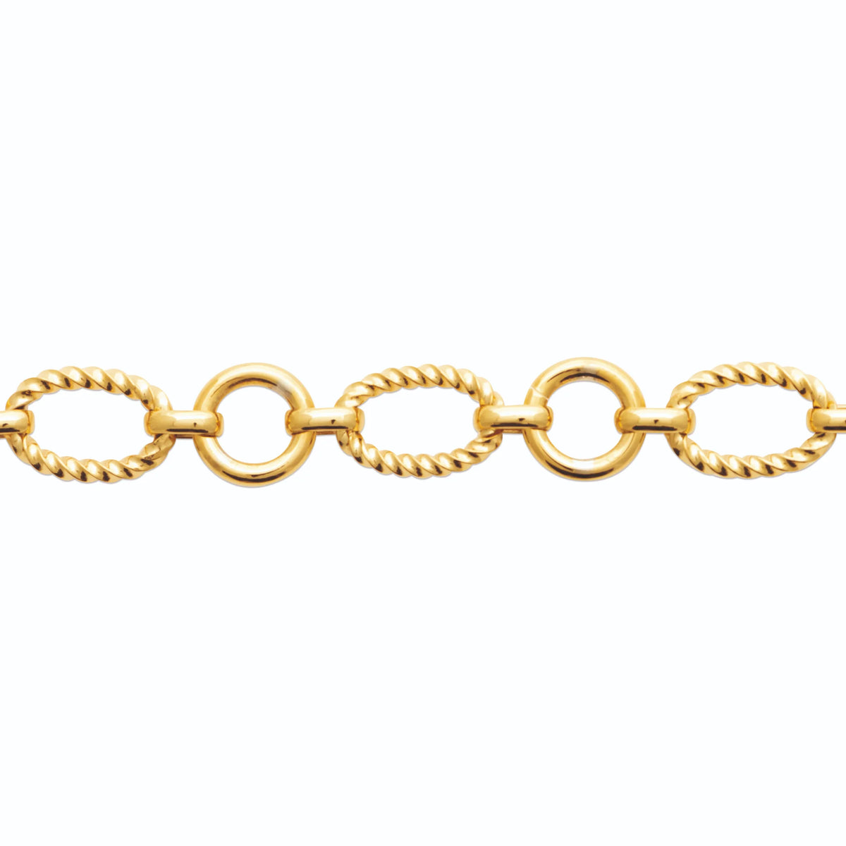 Bracelet maillons ronds lisses et torsadés en acier PVD doré