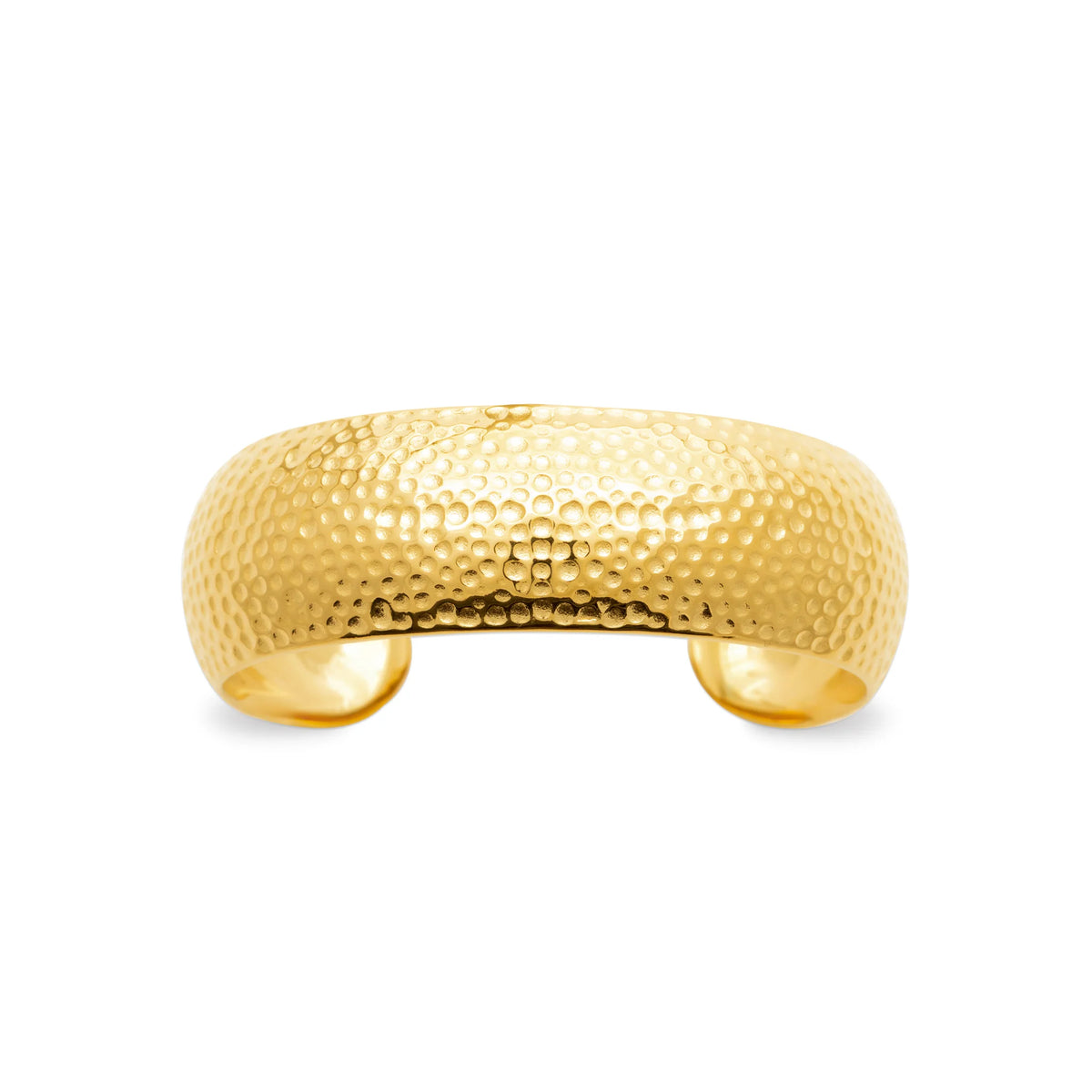 Bracelet manchette bombée martelée en acier PVD doré