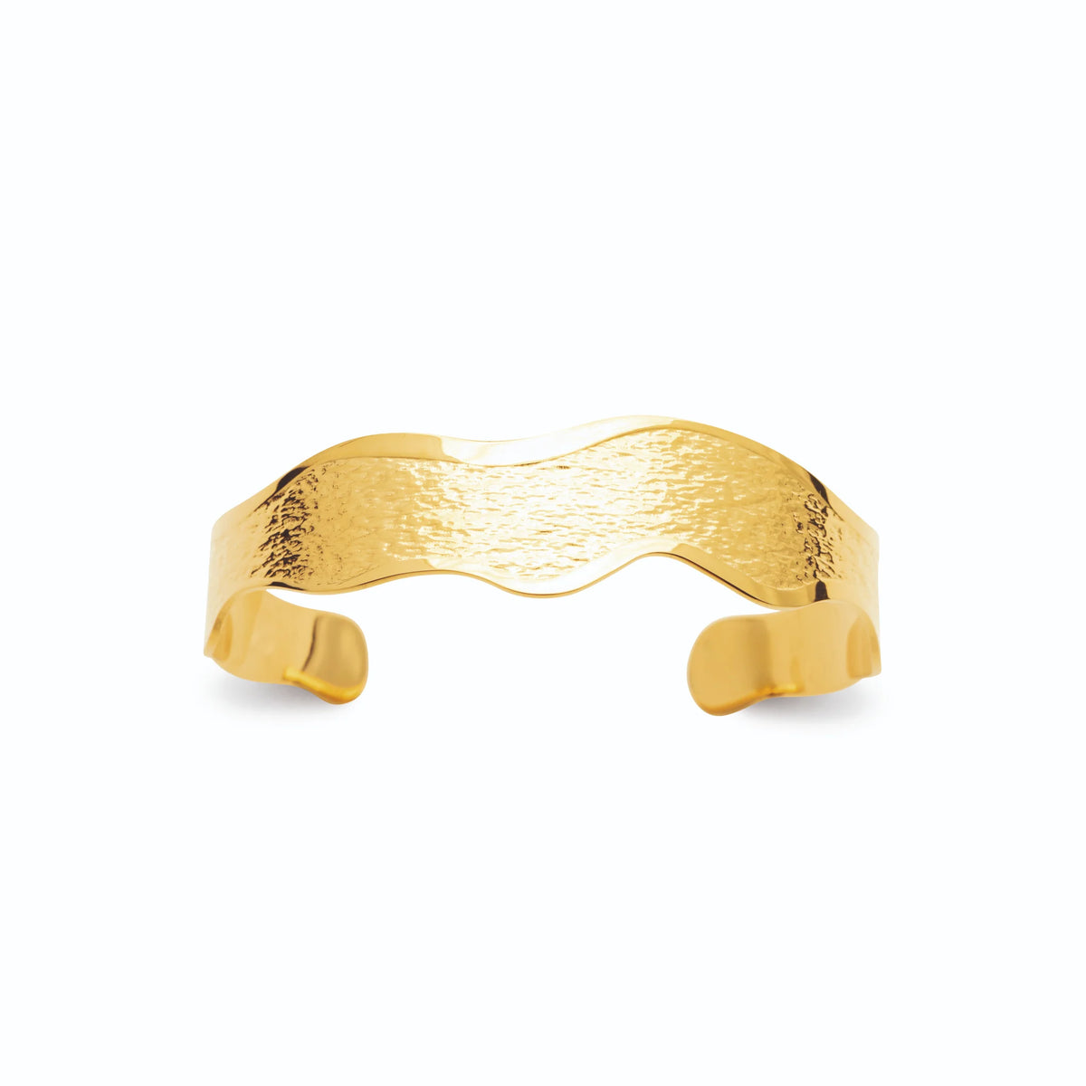 Bracelet manchette ondulée texturée en acier PVD doré