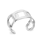 Bracelet manchette ouverte à larges maillons ajourés en acier PVD argenté