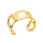 Bracelet manchette ouverte à larges maillons ajourés en acier PVD doré