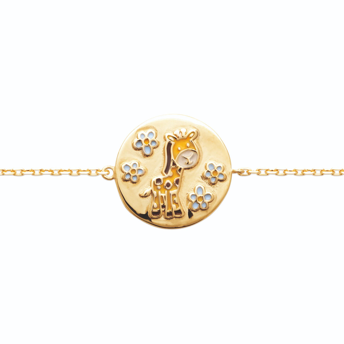 Bracelet médaille girafes enfant en plaqué or, 16 cm