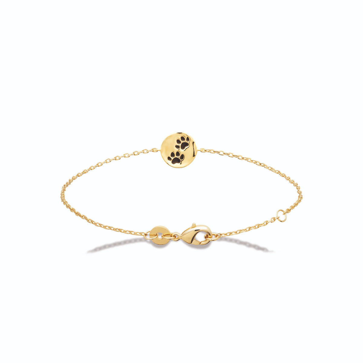 Bracelet médaille pattes enfant en plaqué or, 16 cm