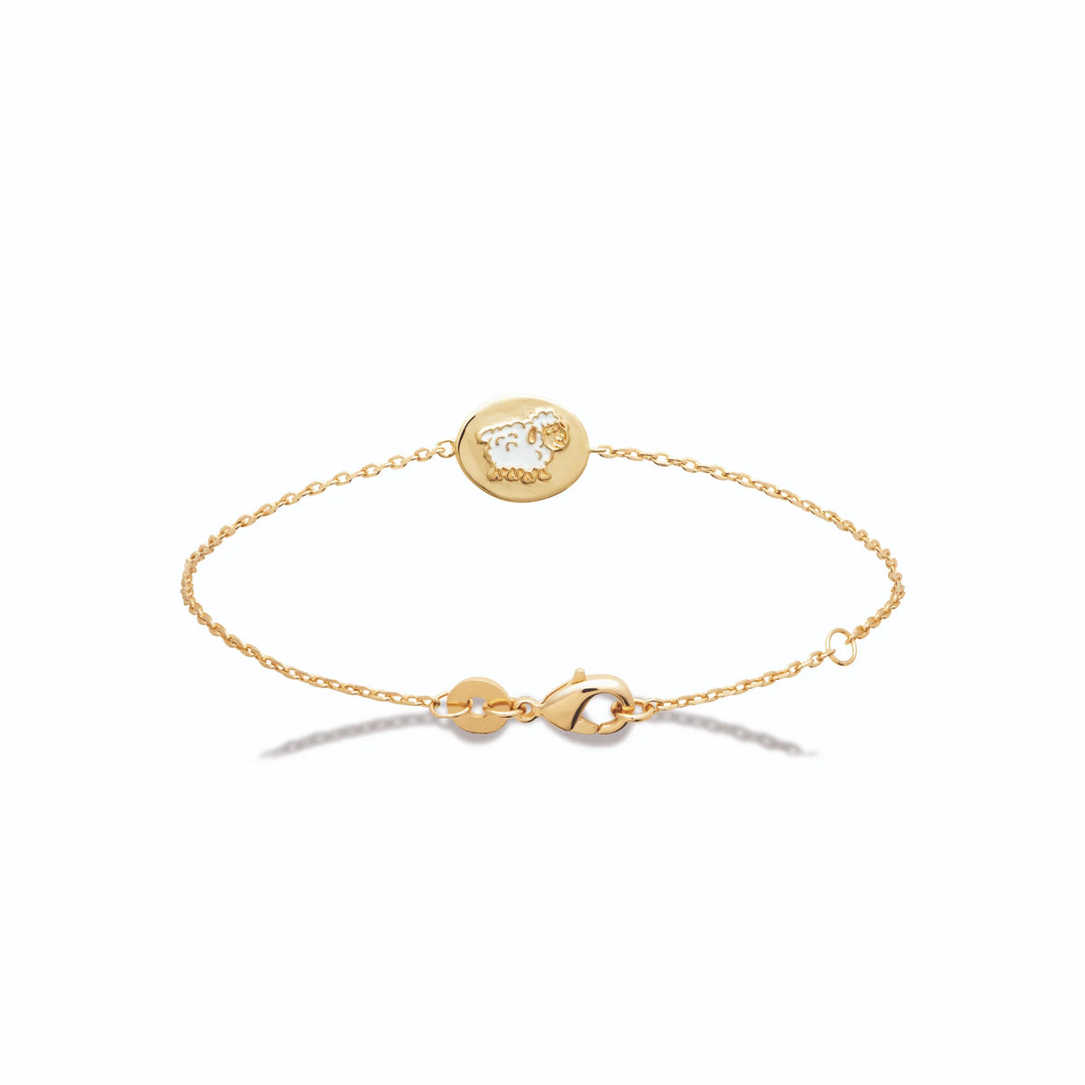 Bracelet médaillon mouton enfant en plaqué or, 16 cm