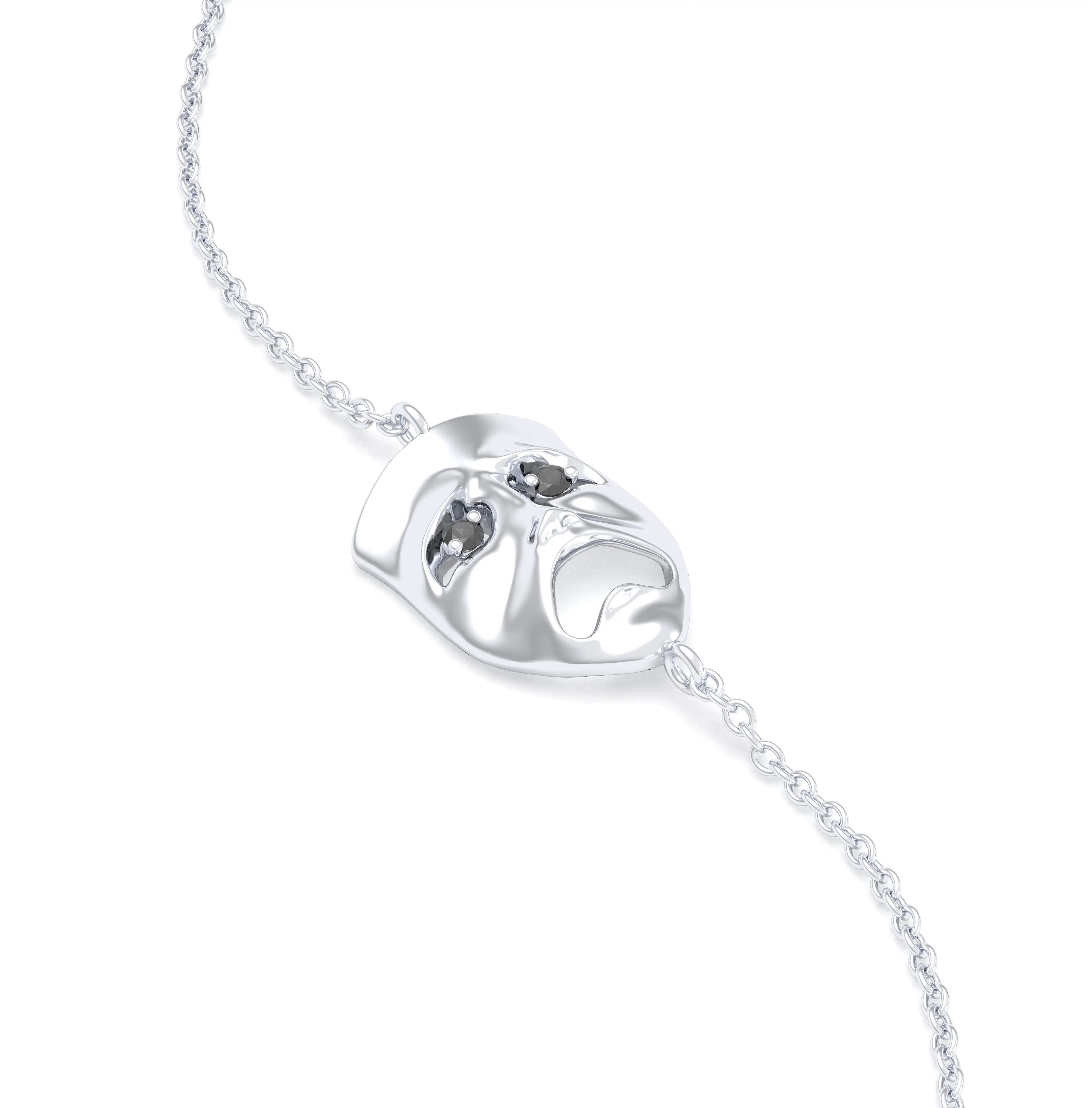 Bracelet Mélancolie en or blanc 18 carats, masque théâtre triste Diamant noir