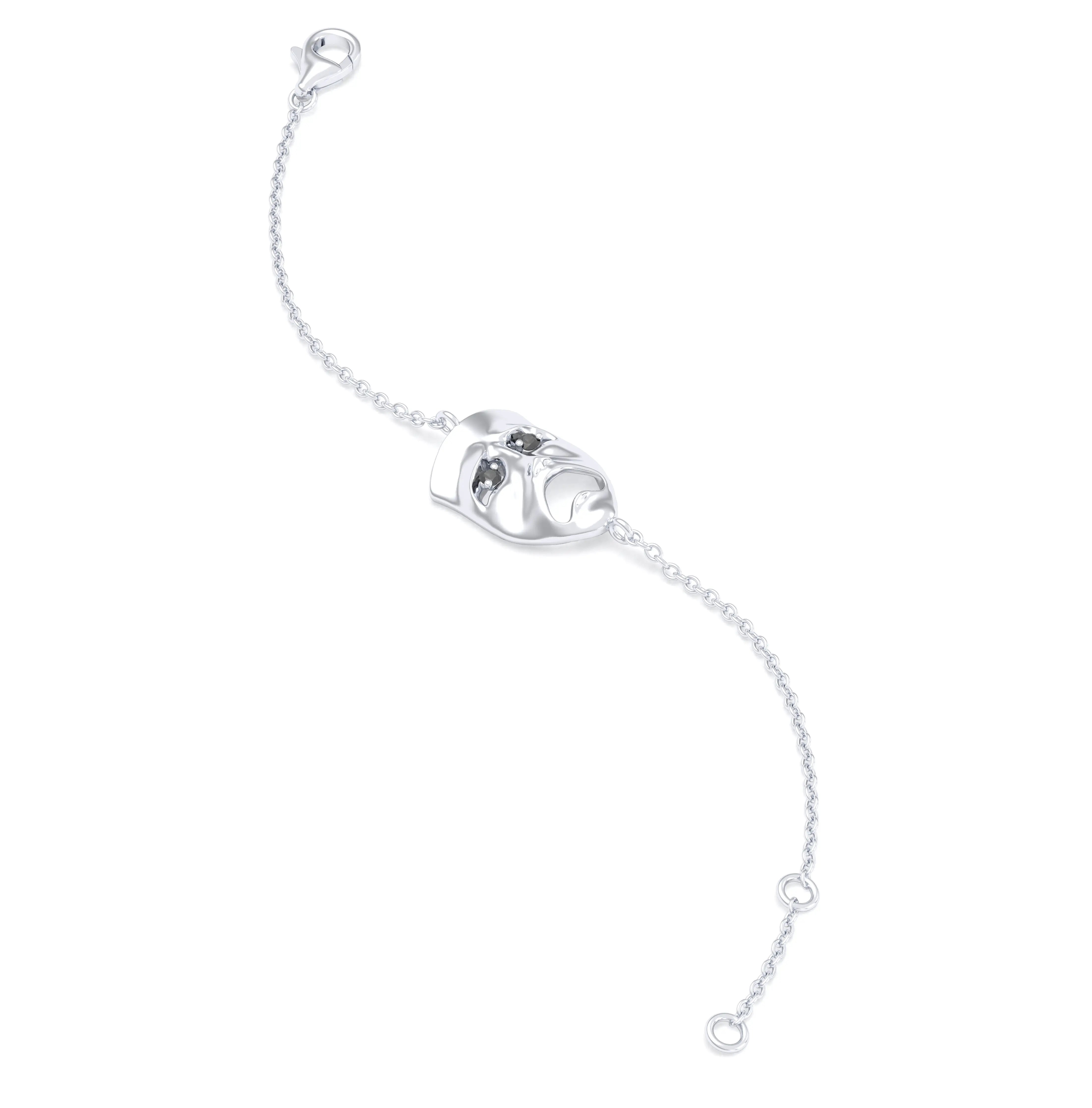 Bracelet Mélancolie en or blanc 18 carats, masque théâtre triste