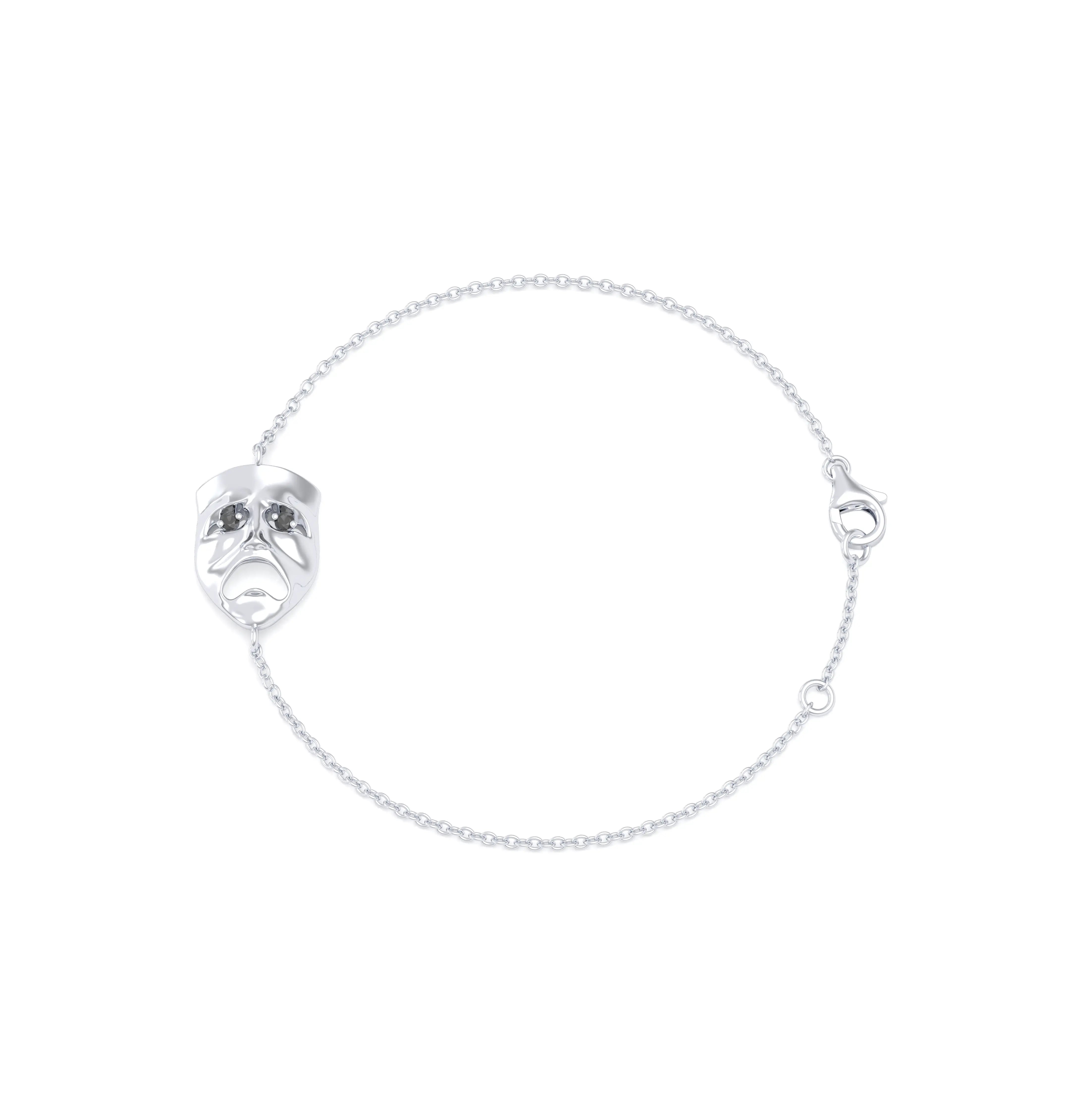 Bracelet Mélancolie en or blanc 18 carats, masque théâtre triste
