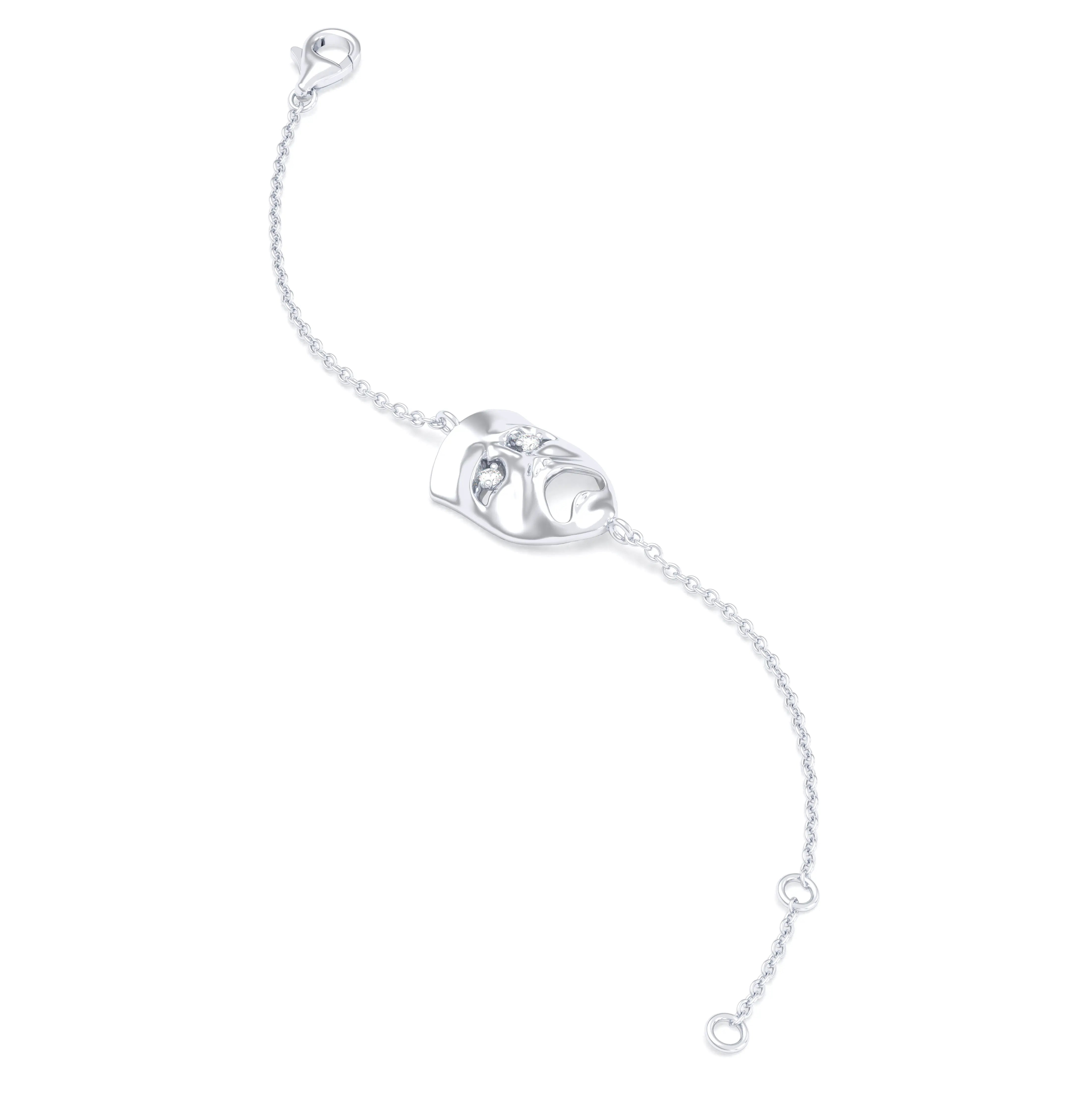 Bracelet Mélancolie en or blanc 18 carats, masque théâtre triste
