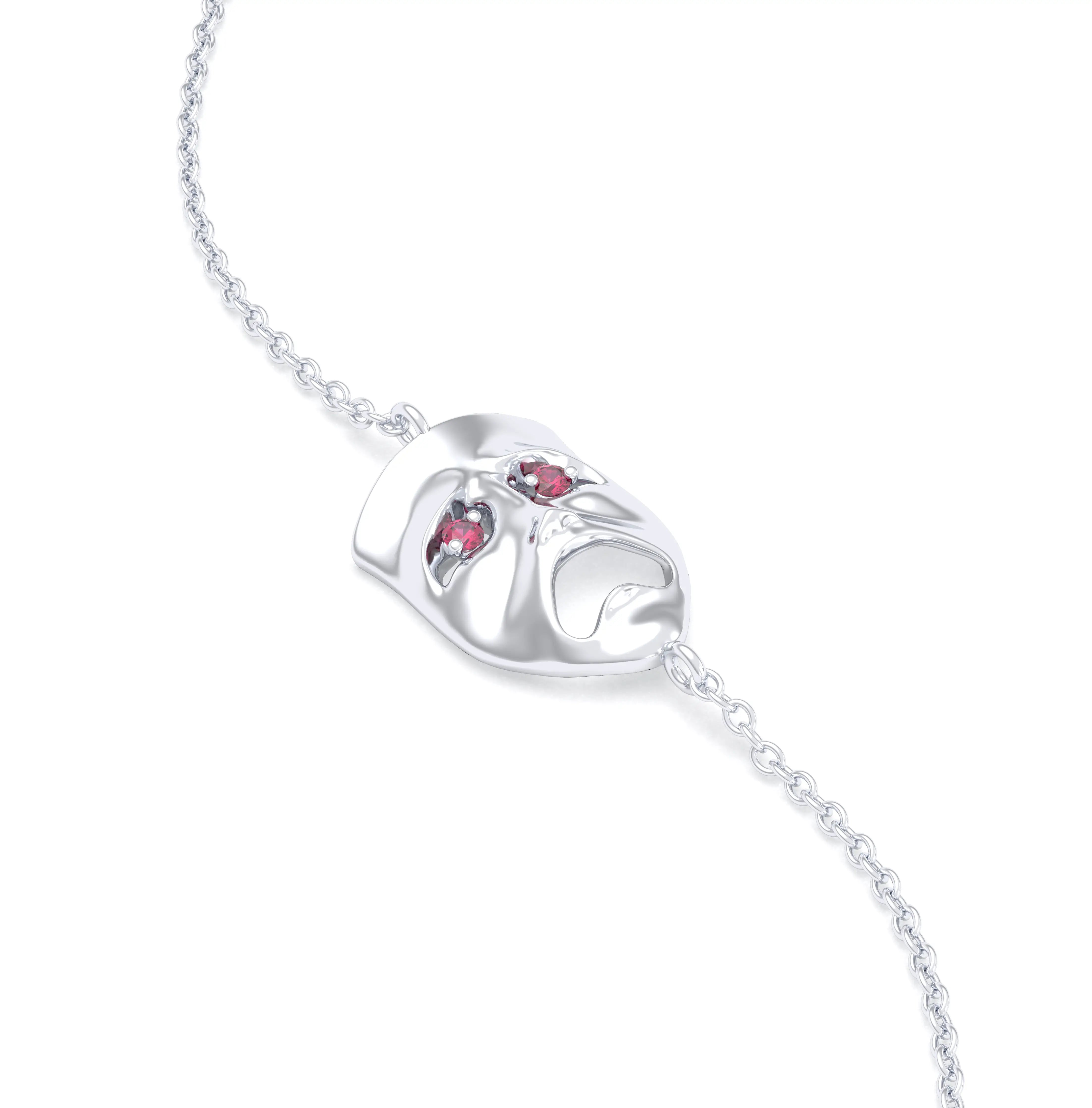 Bracelet Mélancolie en or blanc 18 carats, masque théâtre triste Rubis