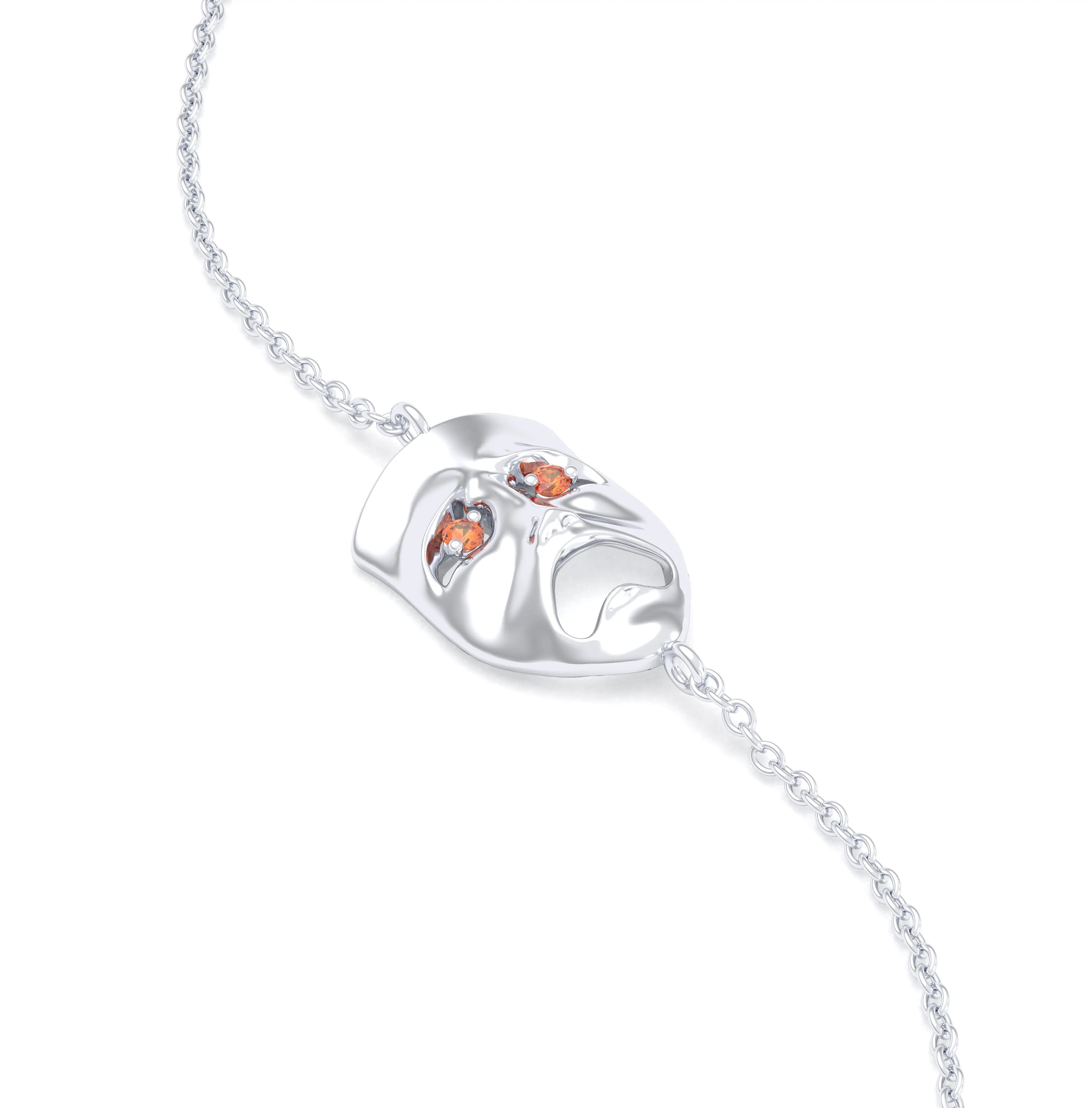 Bracelet Mélancolie en or blanc 18 carats, masque théâtre triste Saphir orange