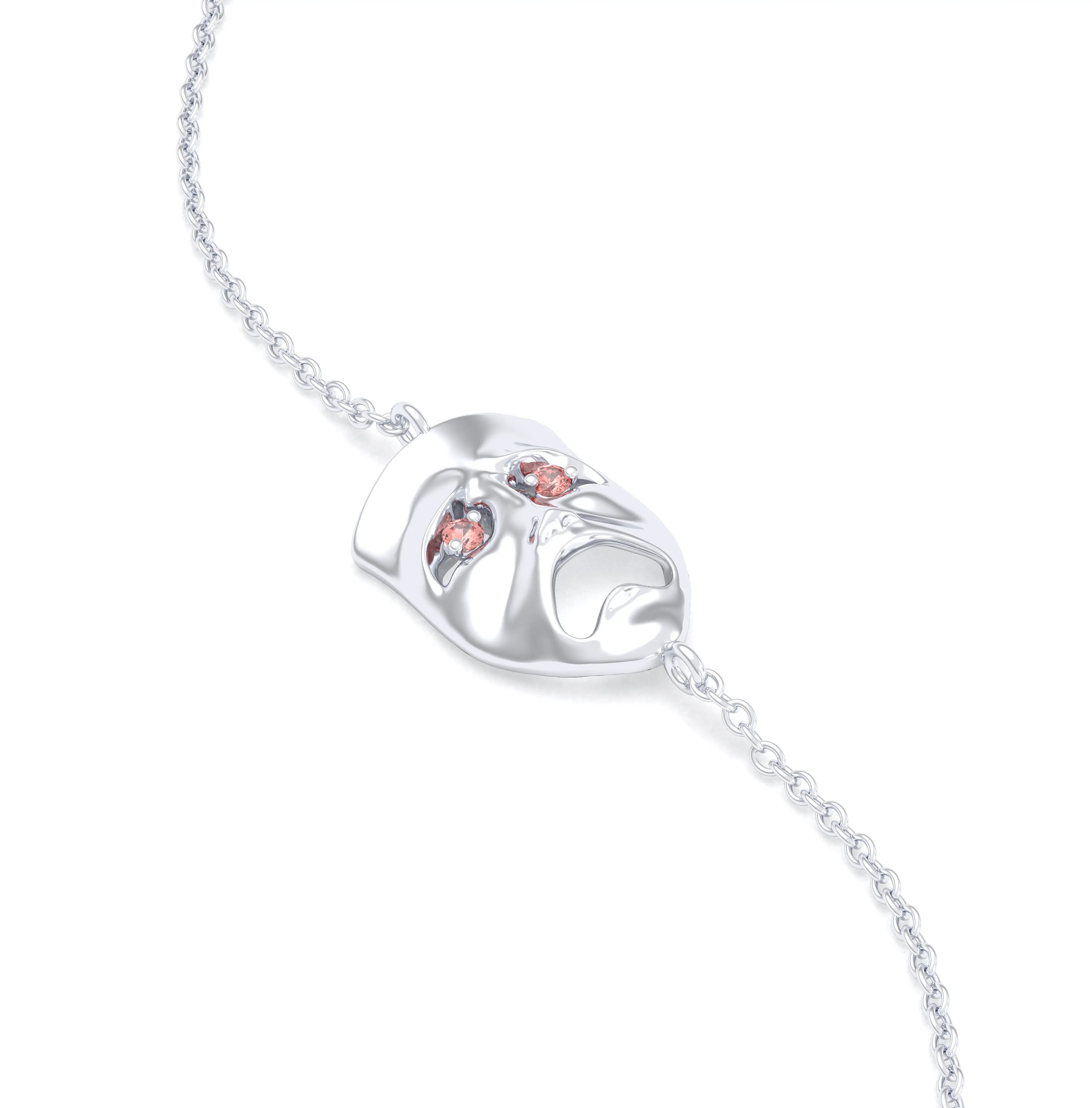 Bracelet Mélancolie en or blanc 18 carats, masque théâtre triste Saphir pêche