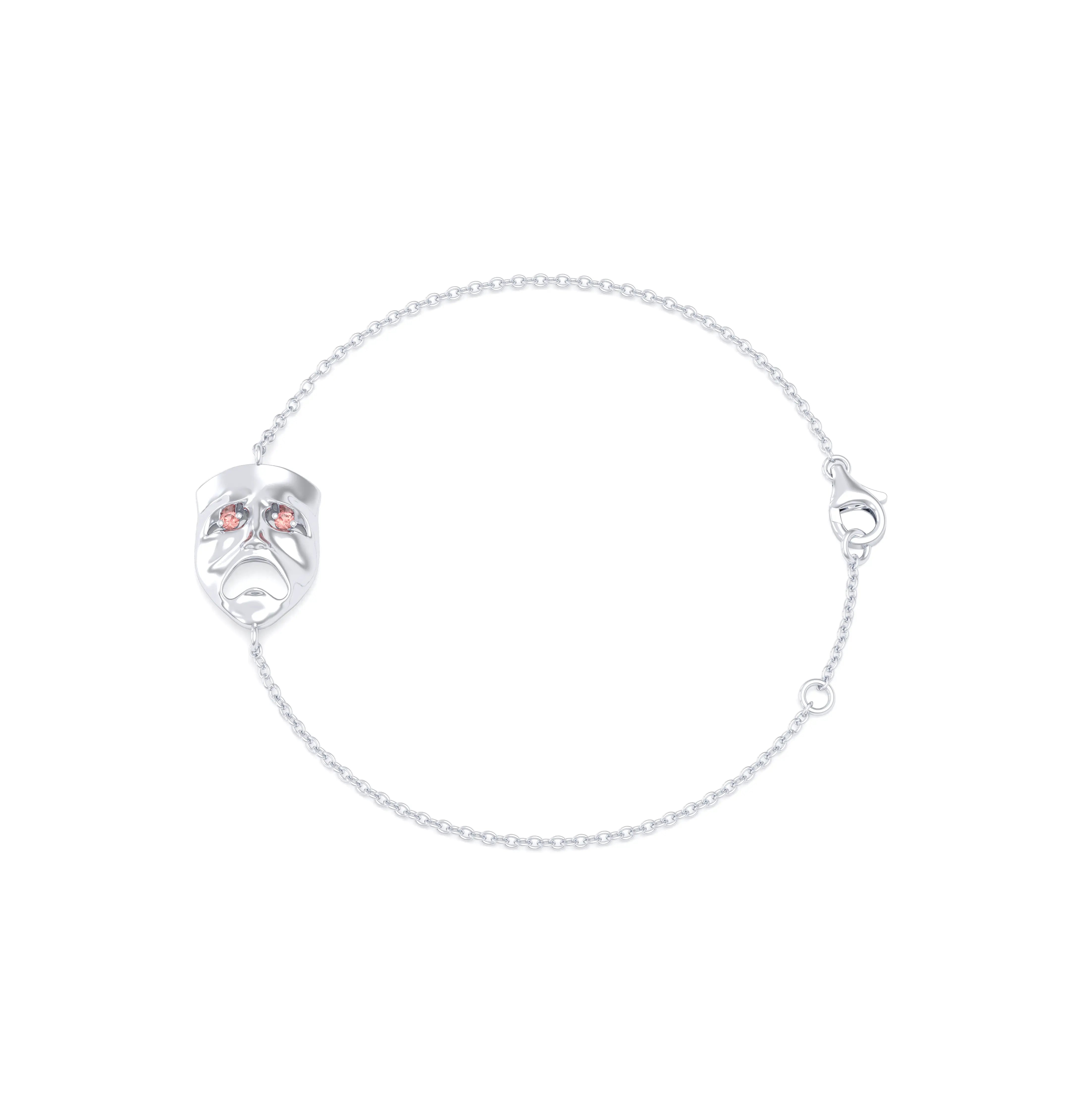 Bracelet Mélancolie en or blanc 18 carats, masque théâtre triste