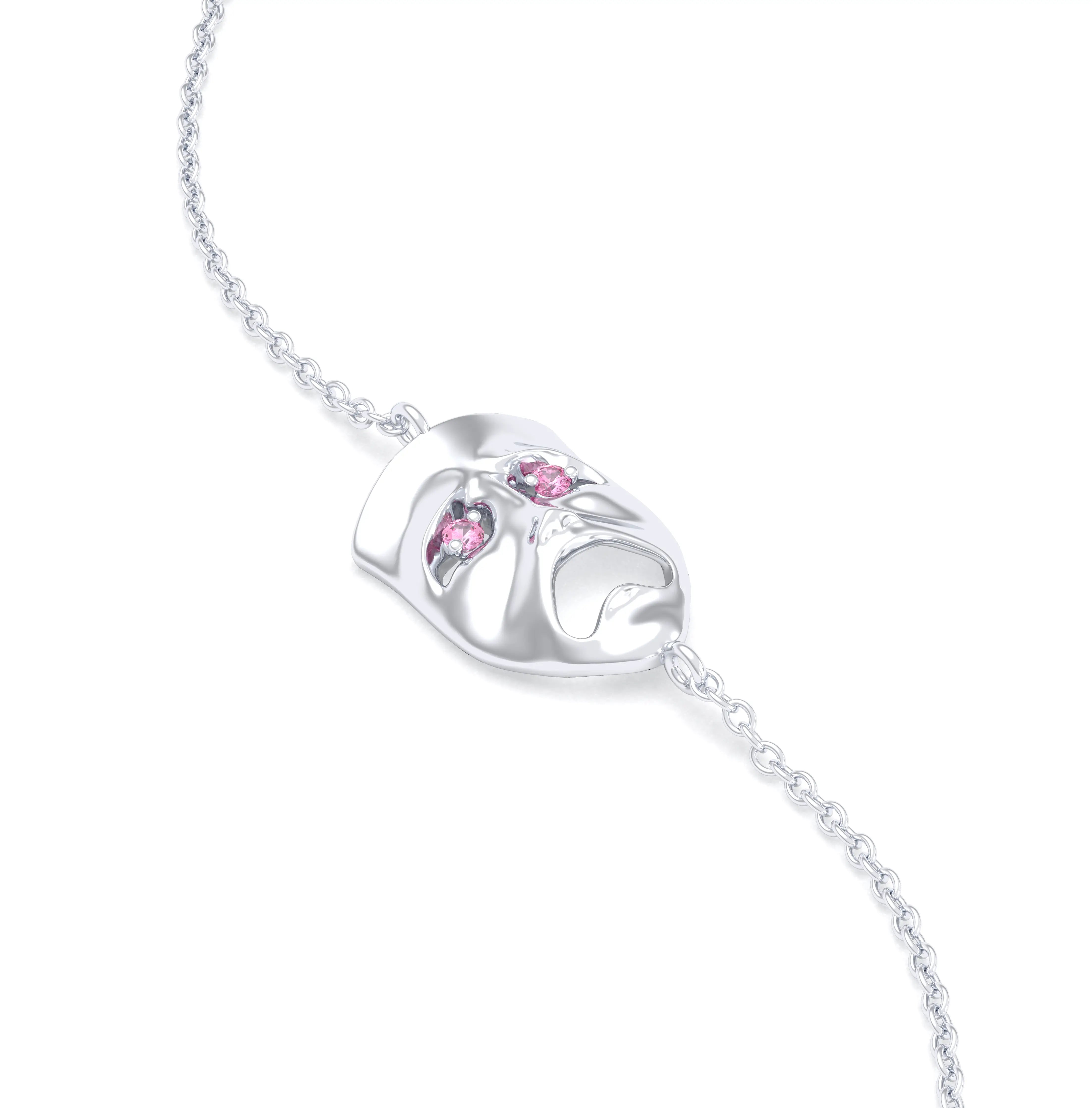 Bracelet Mélancolie en or blanc 18 carats, masque théâtre triste Saphir rose