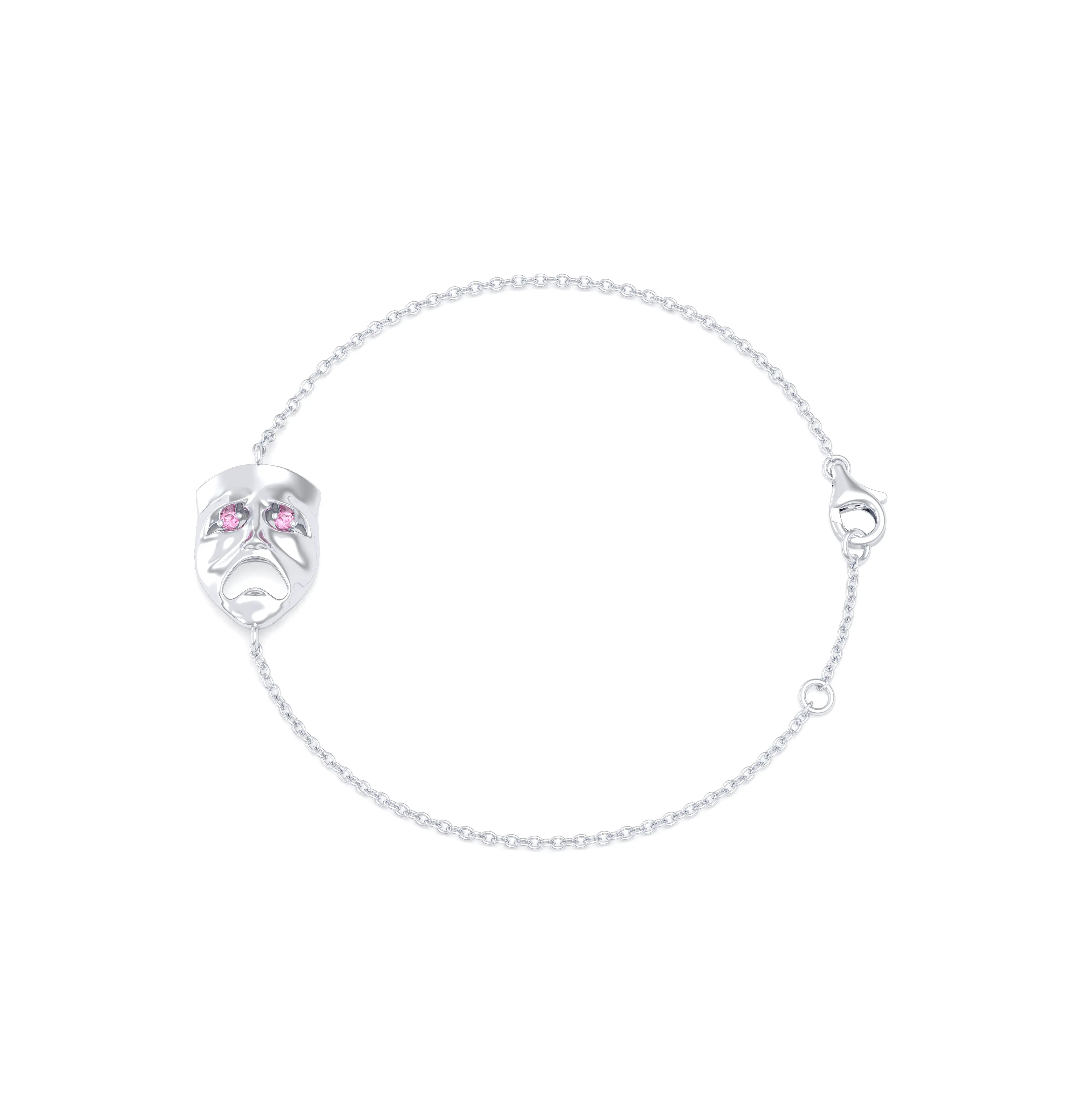 Bracelet Mélancolie en or blanc 18 carats, masque théâtre triste