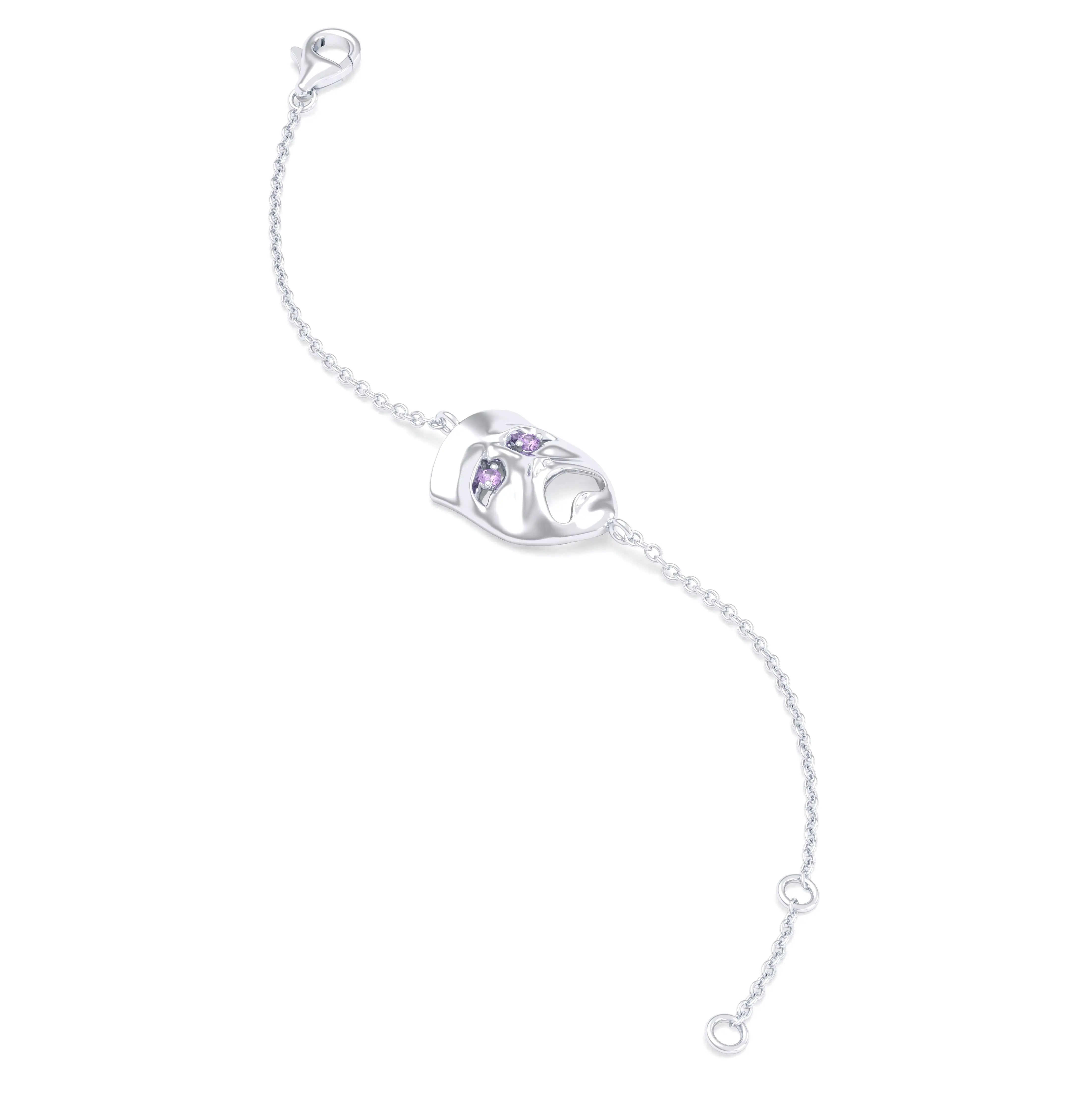 Bracelet Mélancolie en or blanc 18 carats, masque théâtre triste