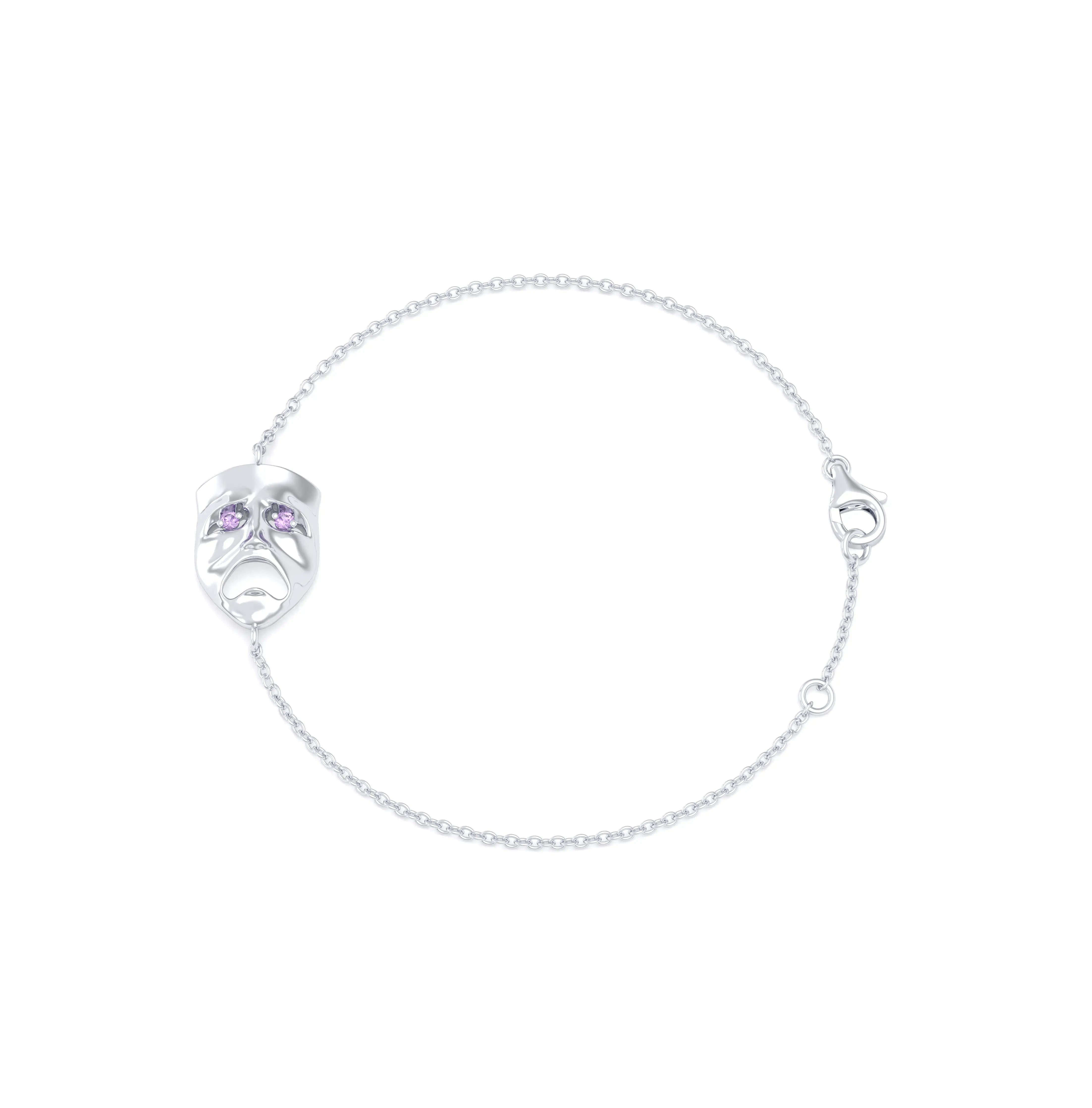 Bracelet Mélancolie en or blanc 18 carats, masque théâtre triste