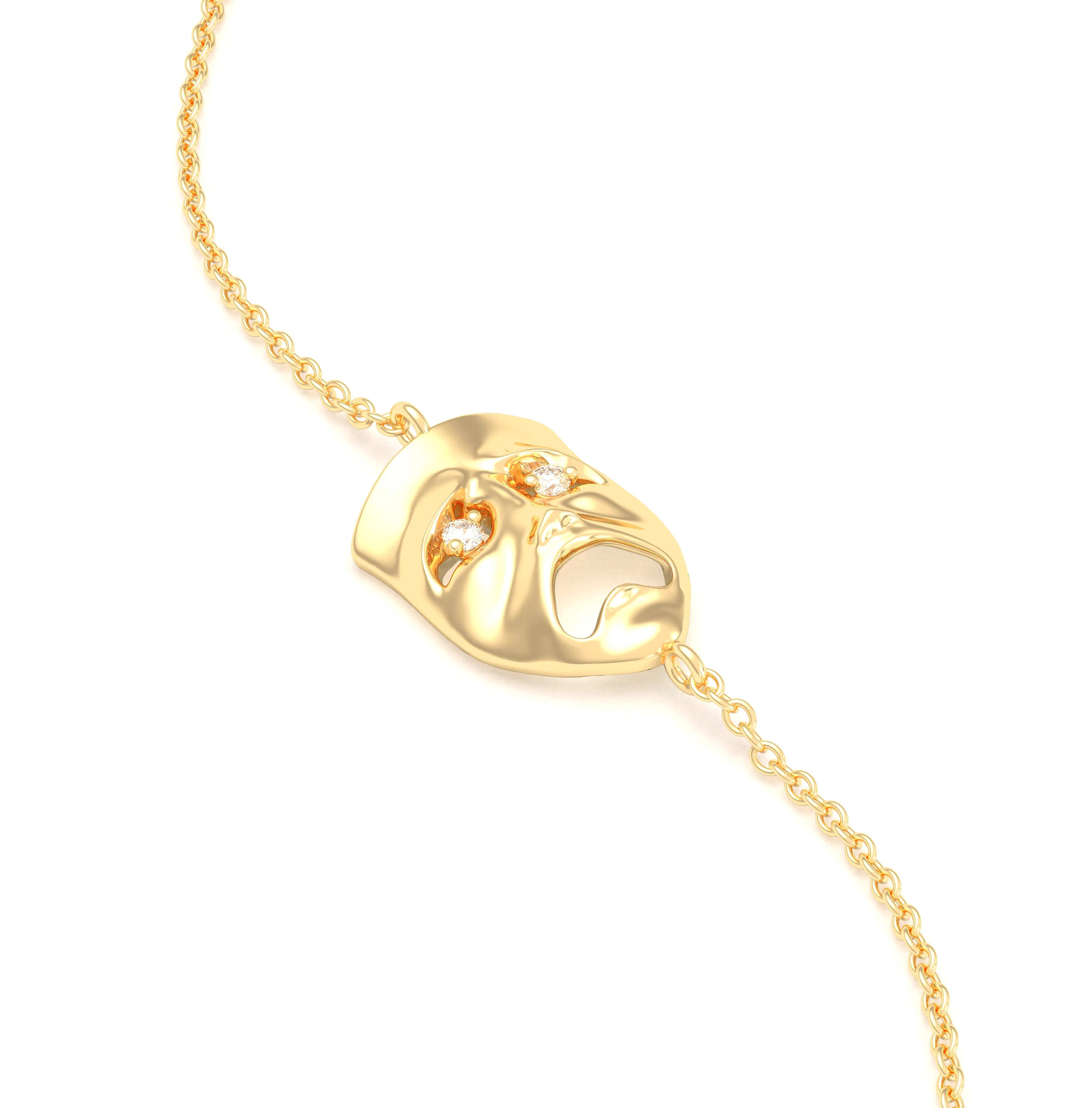 Bracelet Mélancolie en or jaune 18 carats, masque théâtre triste Diamant