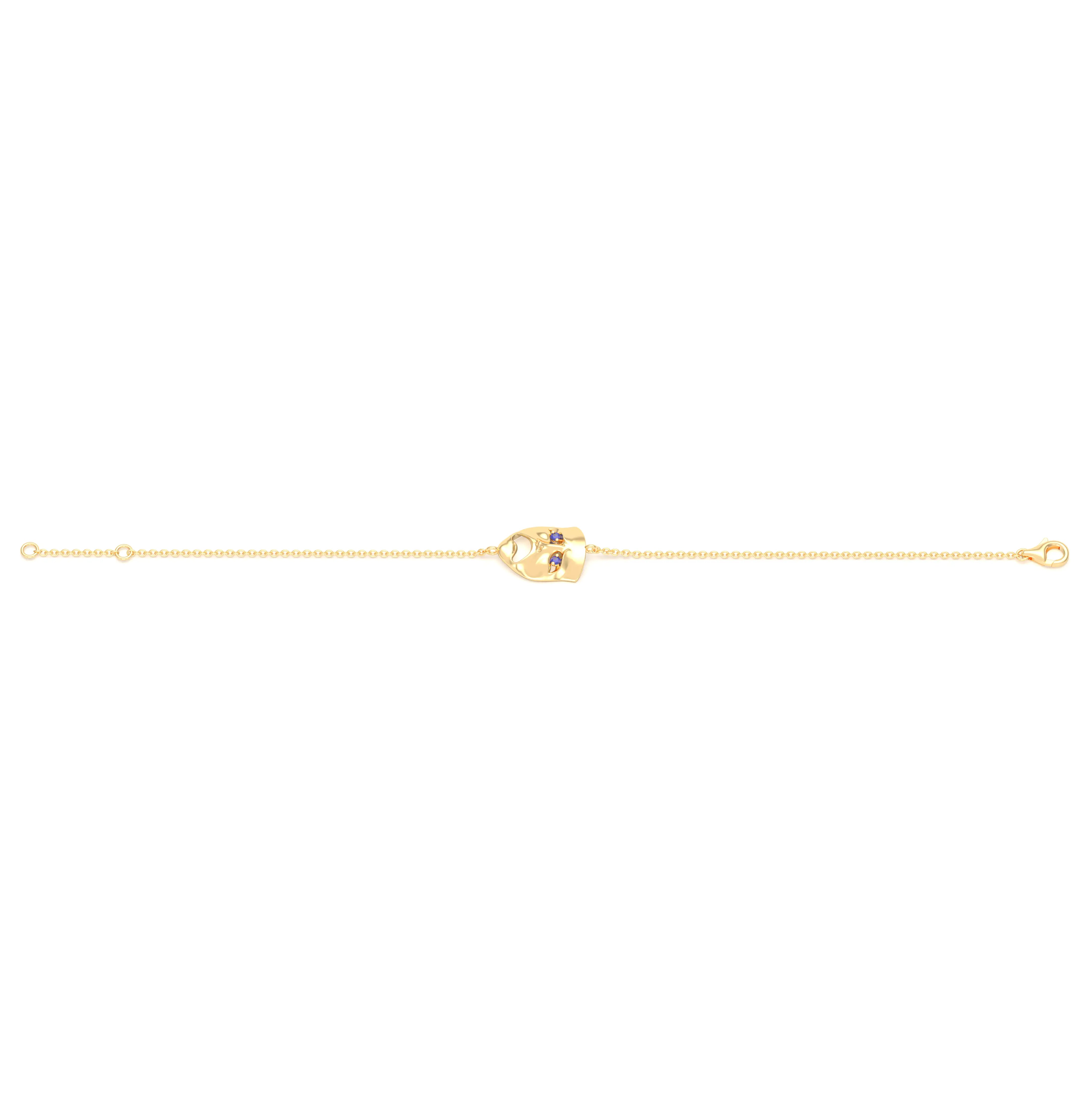 Bracelet Mélancolie en or jaune 18 carats, masque théâtre triste