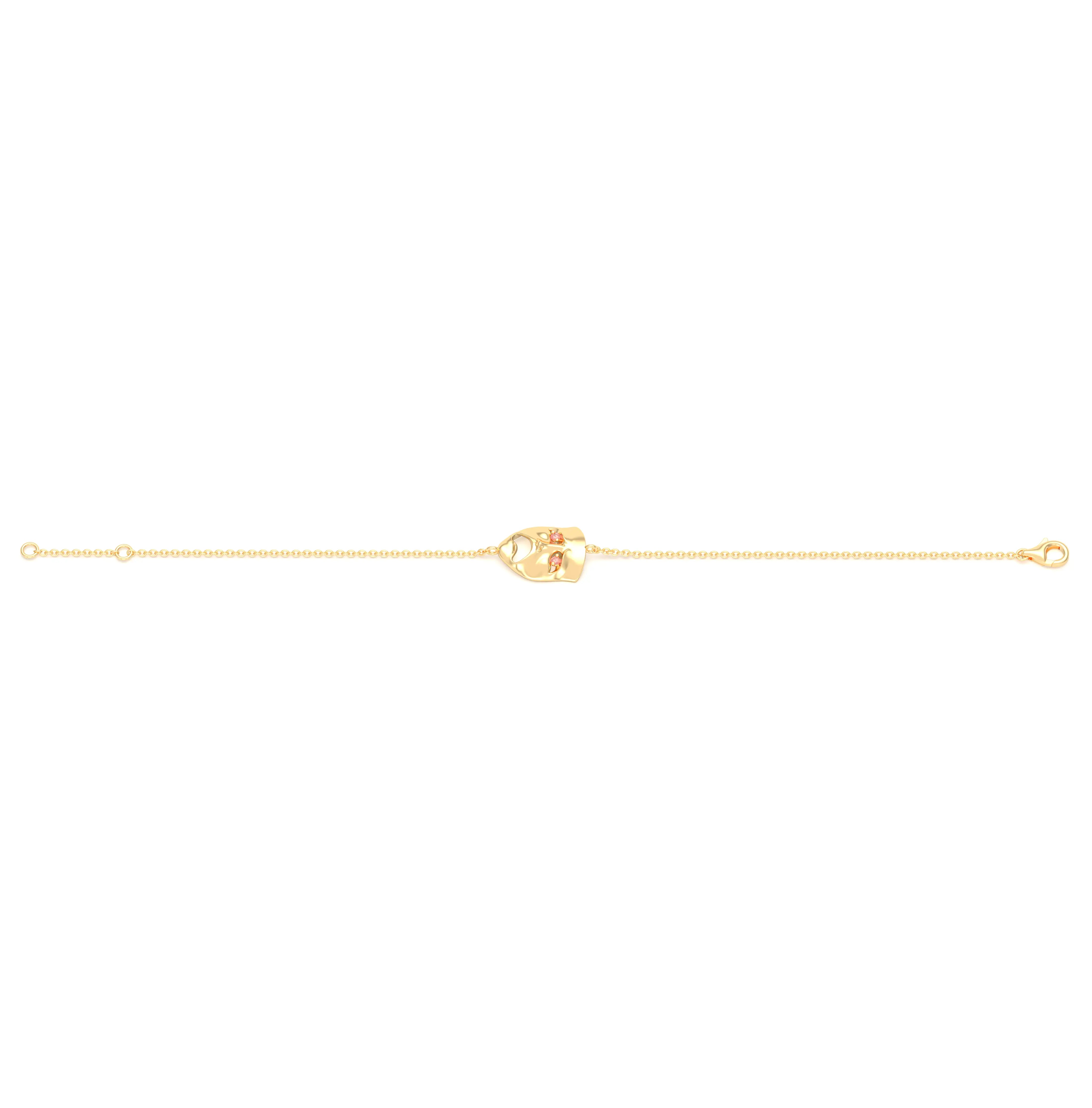 Bracelet Mélancolie en or jaune 18 carats, masque théâtre triste