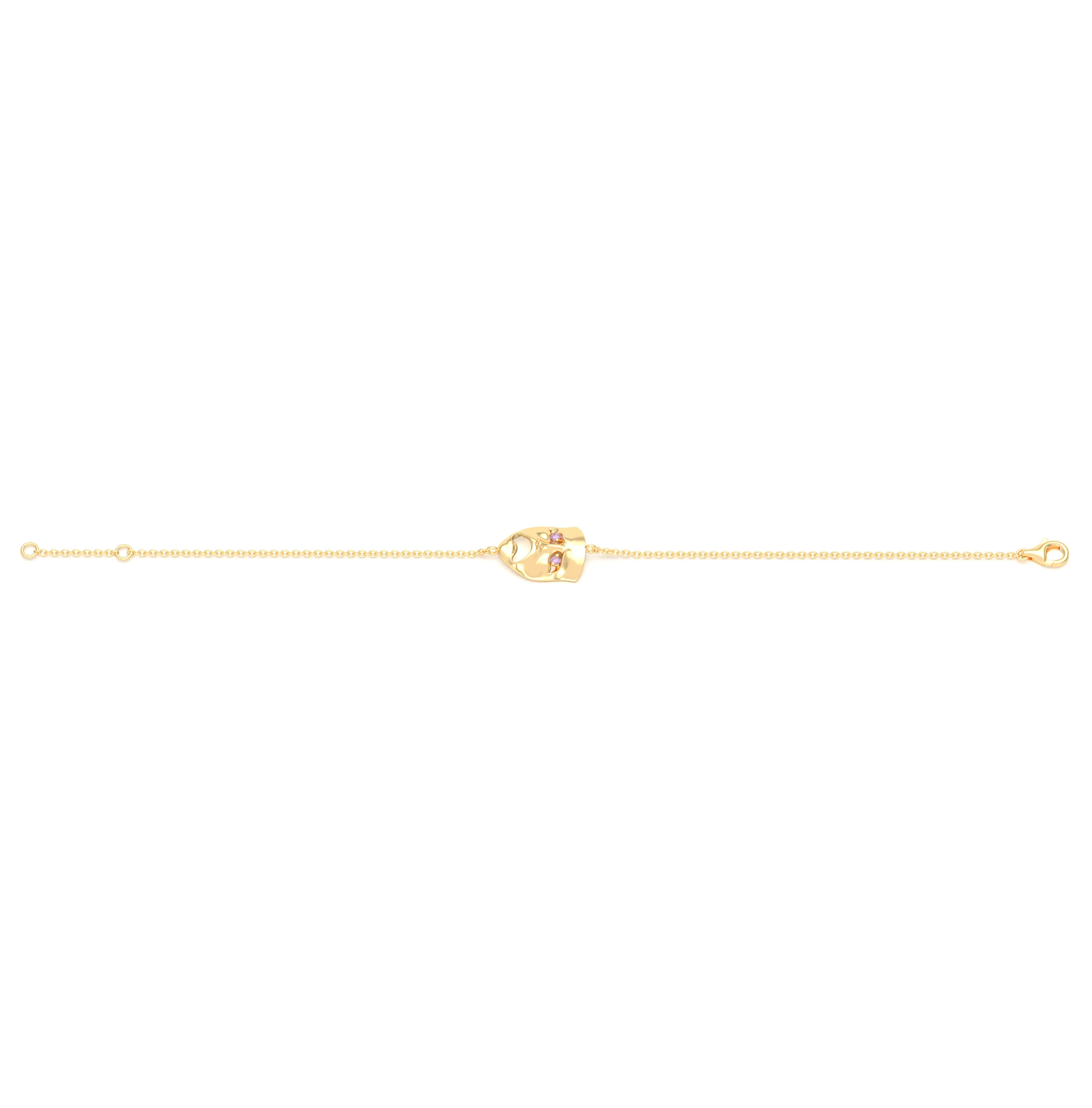 Bracelet Mélancolie en or jaune 18 carats, masque théâtre triste