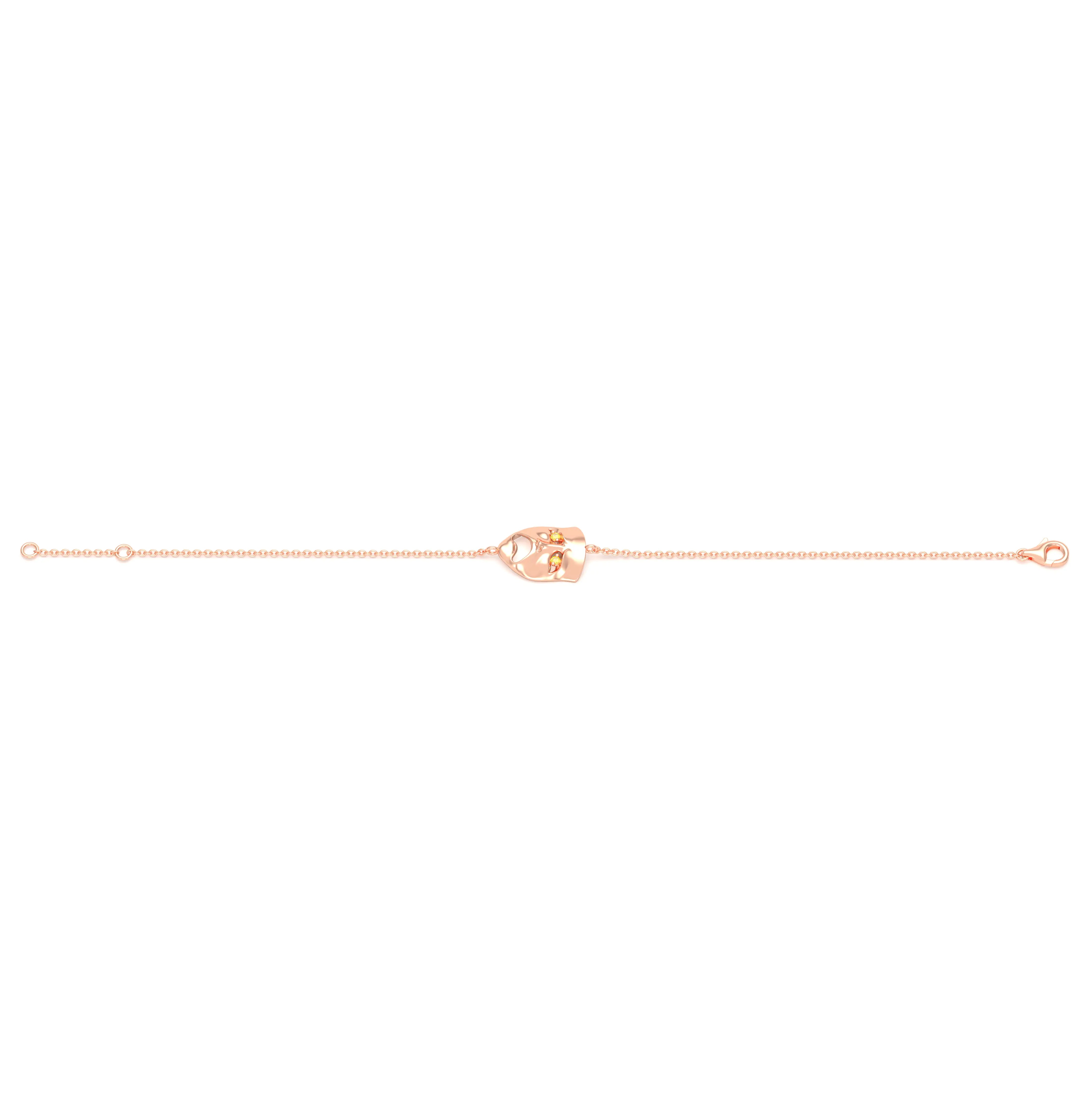 Bracelet Mélancolie en or rose 18 carats, masque théâtre triste