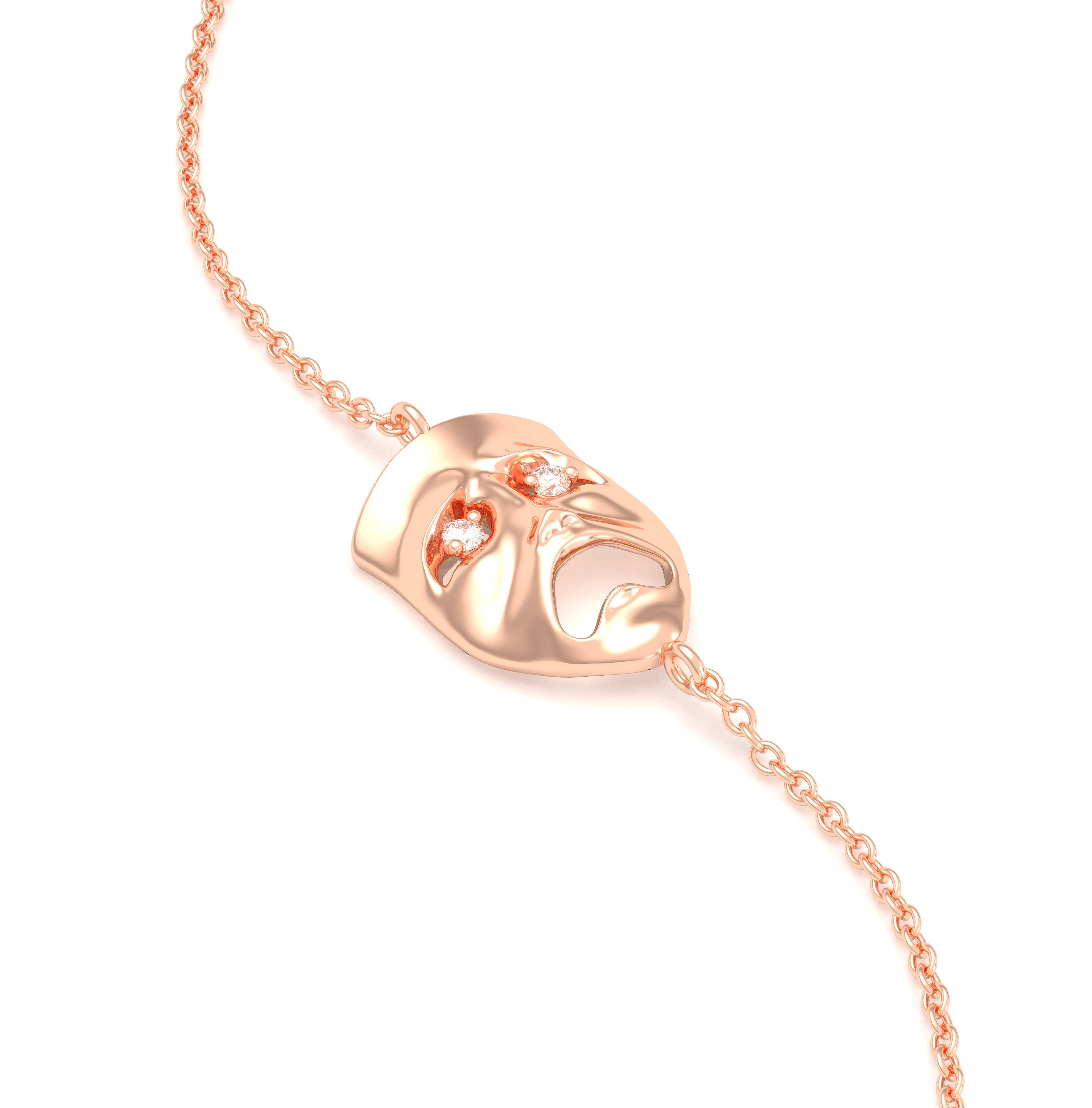Bracelet Mélancolie en or rose 18 carats, masque théâtre triste Diamant