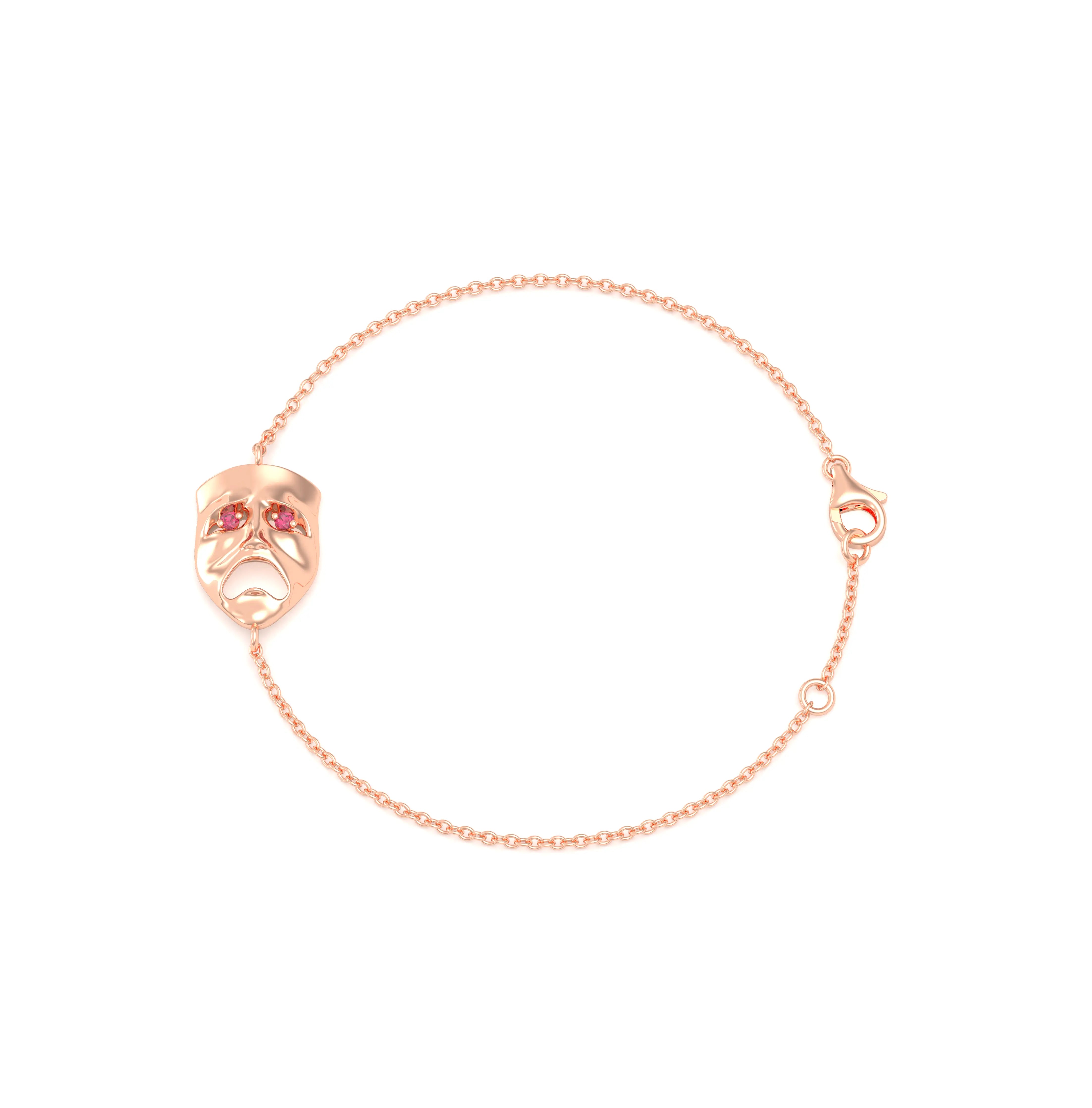 Bracelet Mélancolie en or rose 18 carats, masque théâtre triste