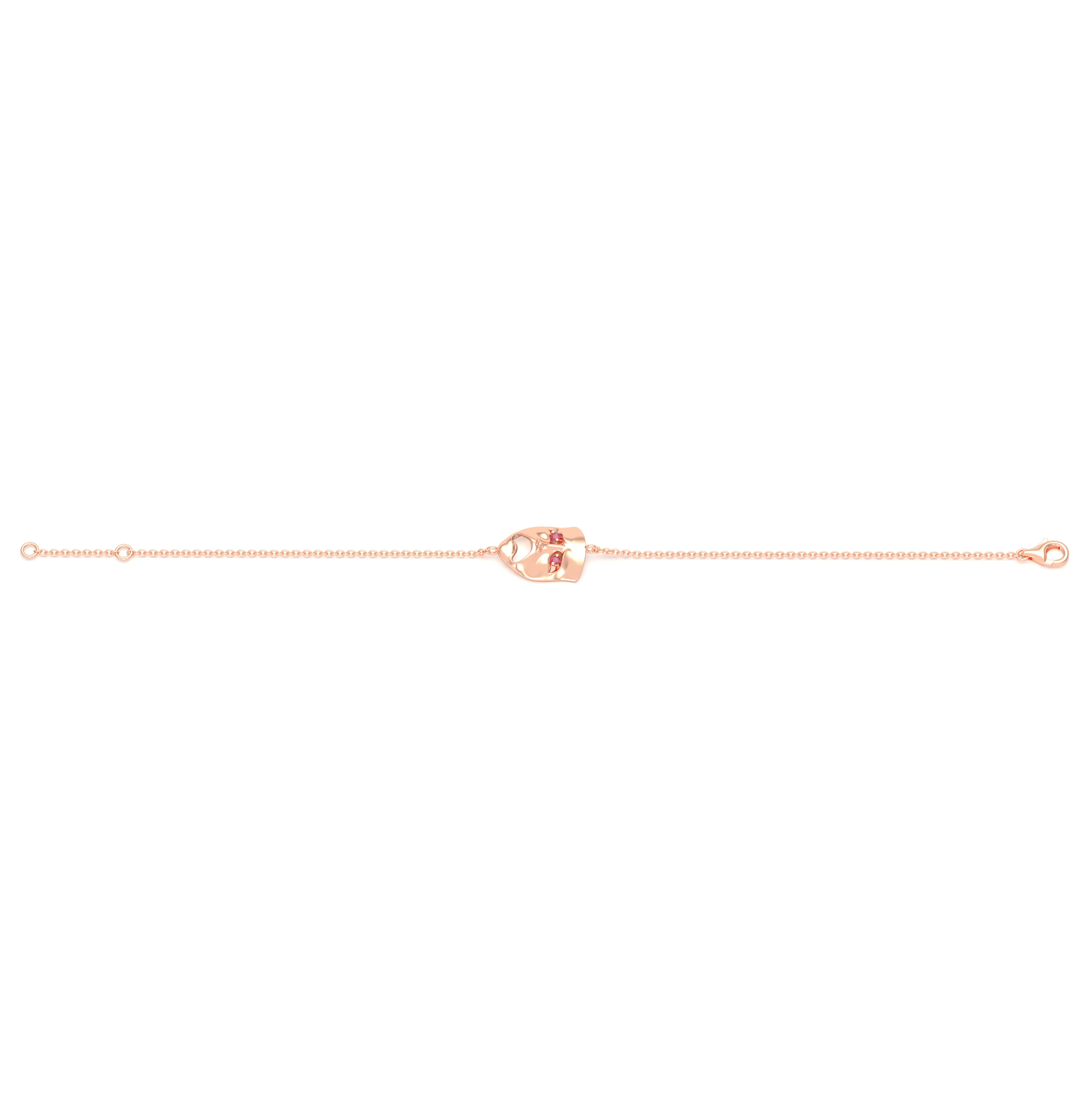 Bracelet Mélancolie en or rose 18 carats, masque théâtre triste