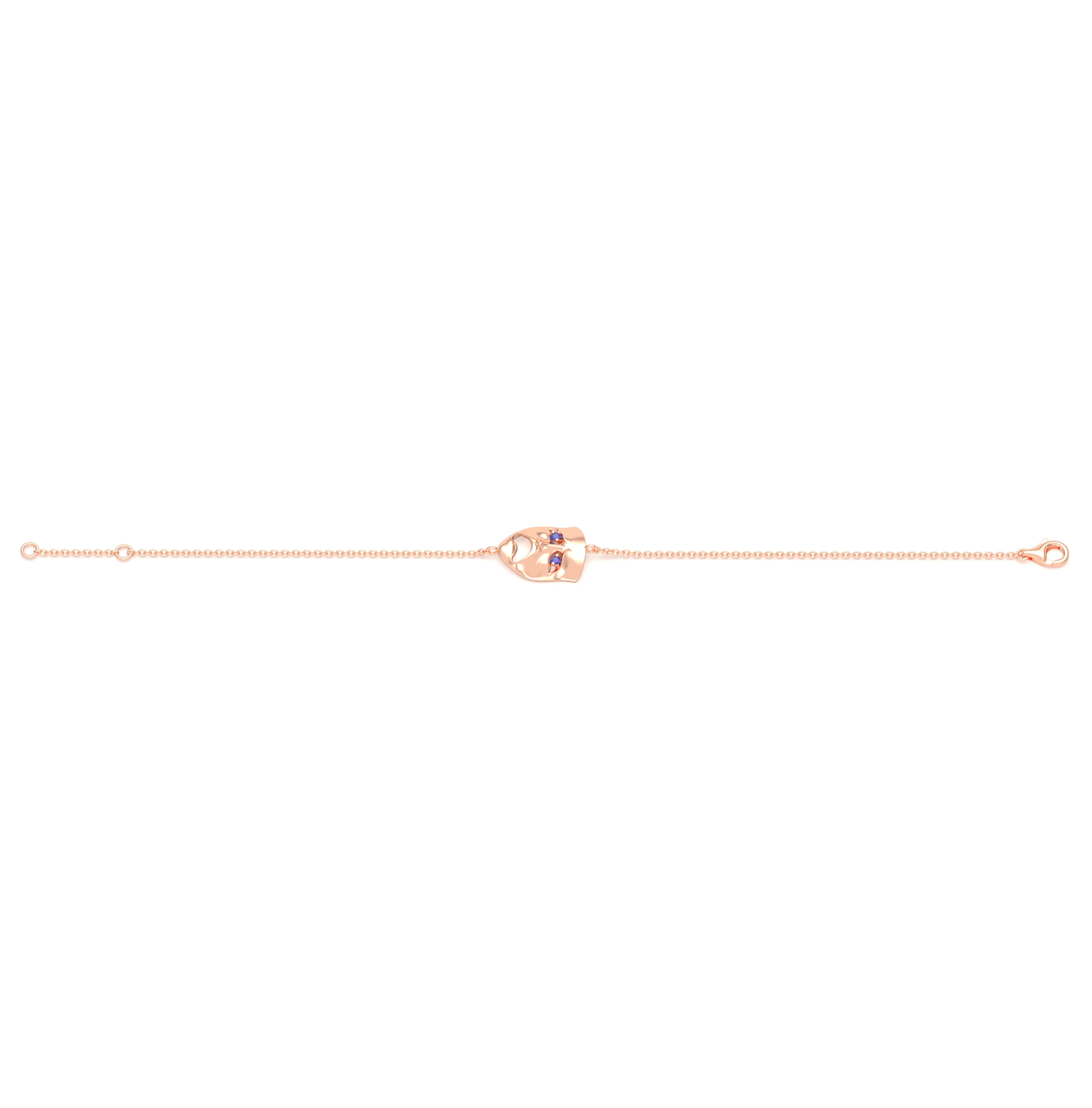 Bracelet Mélancolie en or rose 18 carats, masque théâtre triste
