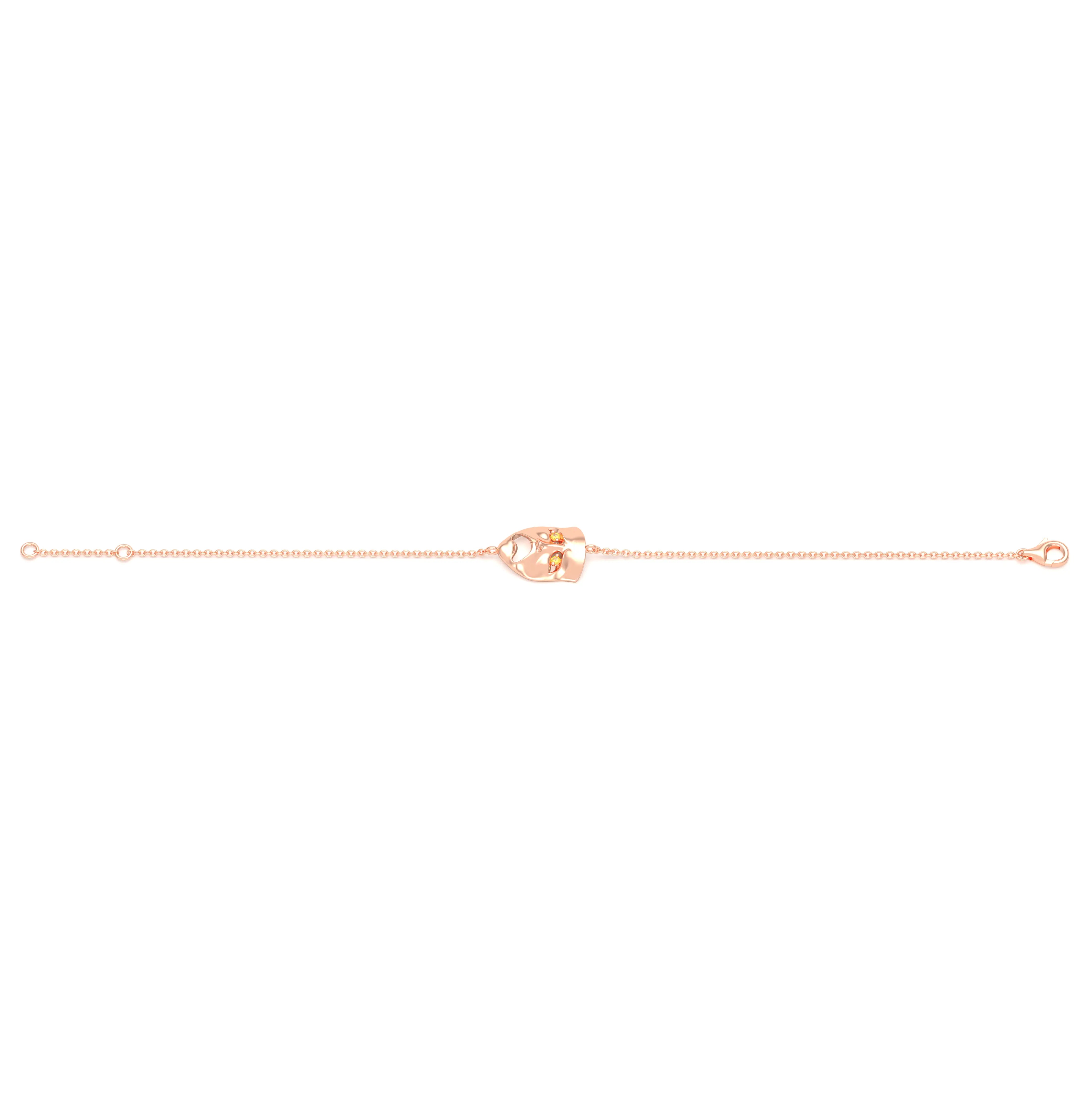 Bracelet Mélancolie en or rose 18 carats, masque théâtre triste