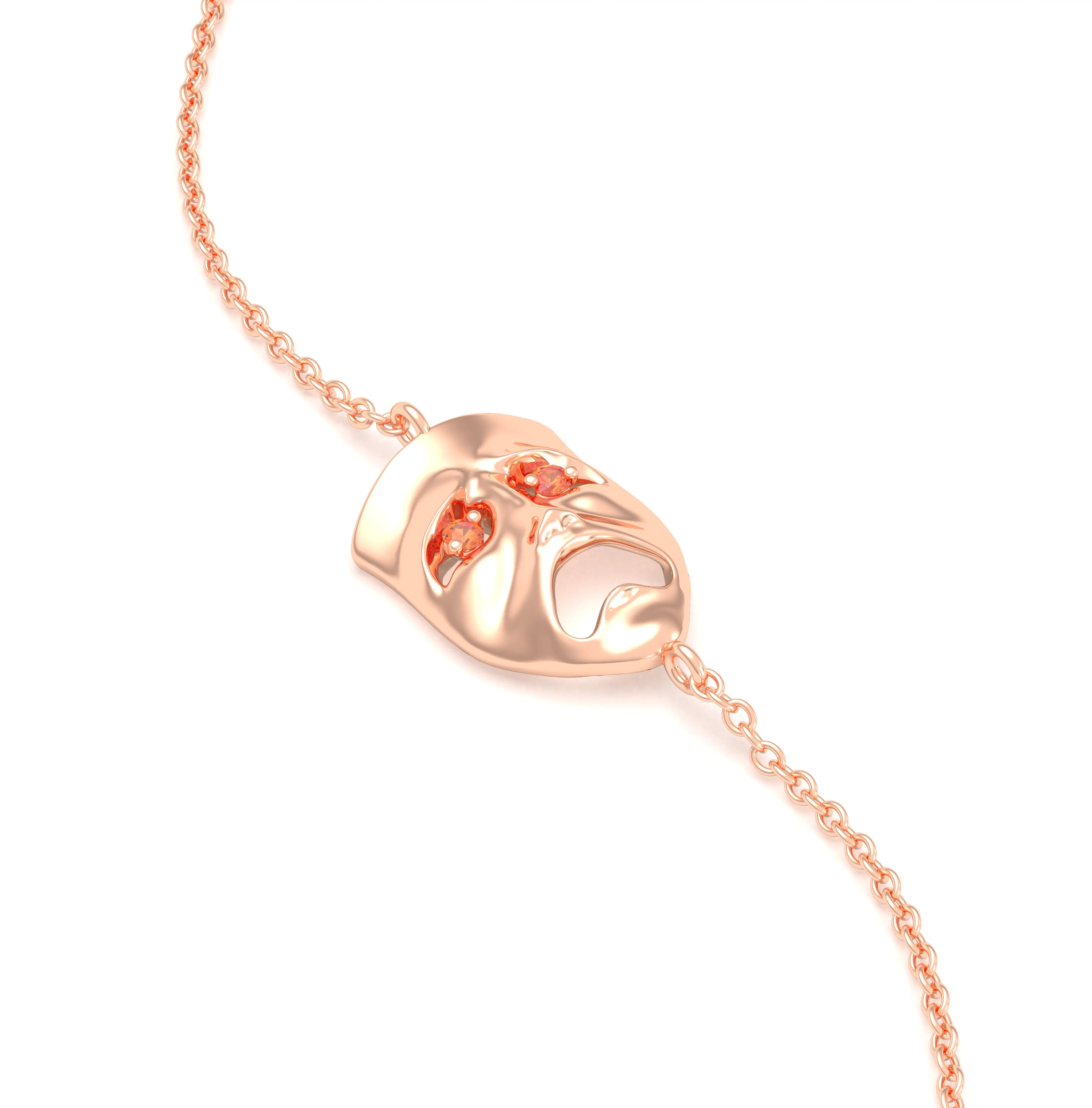 Bracelet Mélancolie en or rose 18 carats, masque théâtre triste Saphir orange