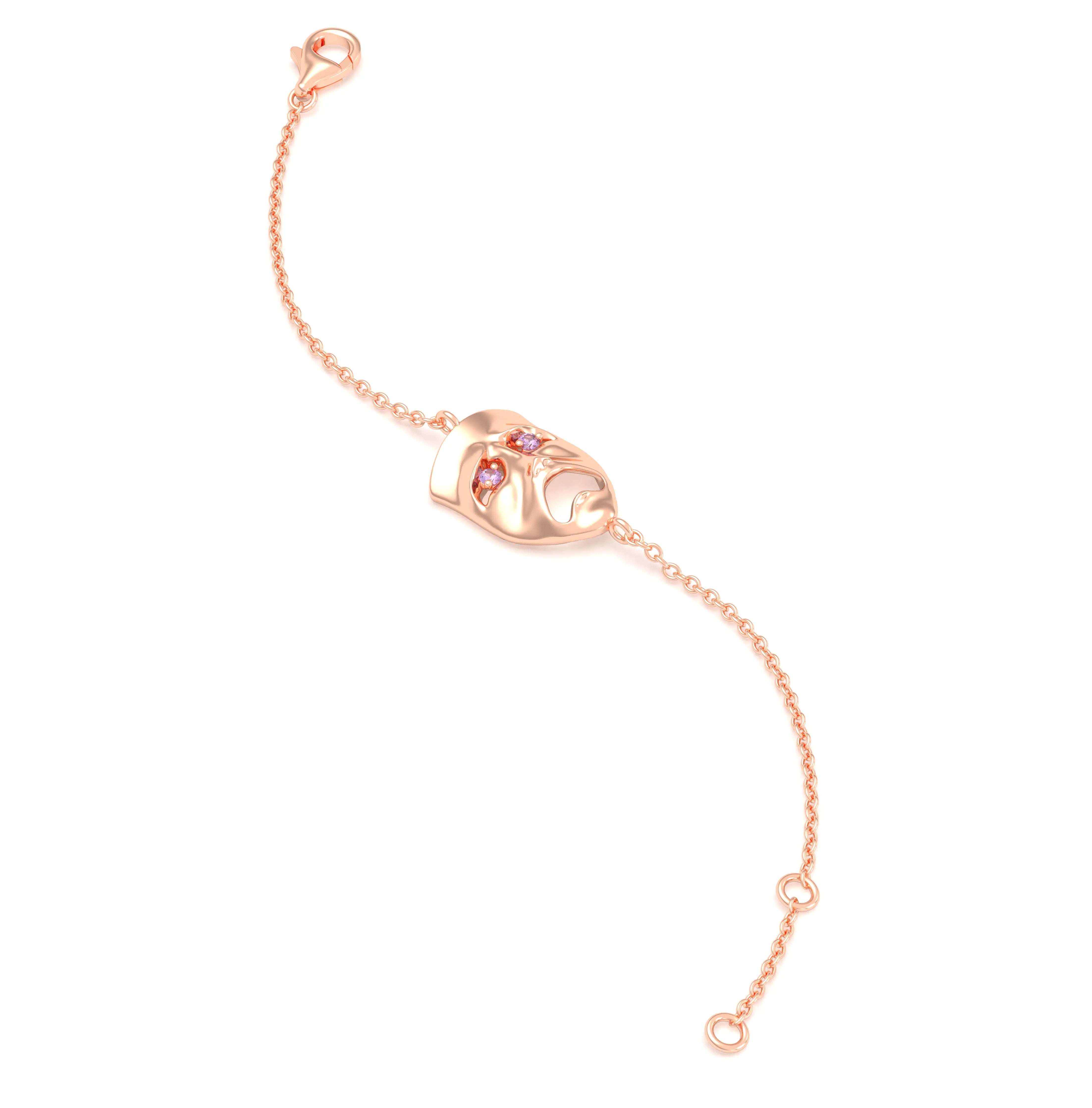 Bracelet Mélancolie en or rose 18 carats, masque théâtre triste