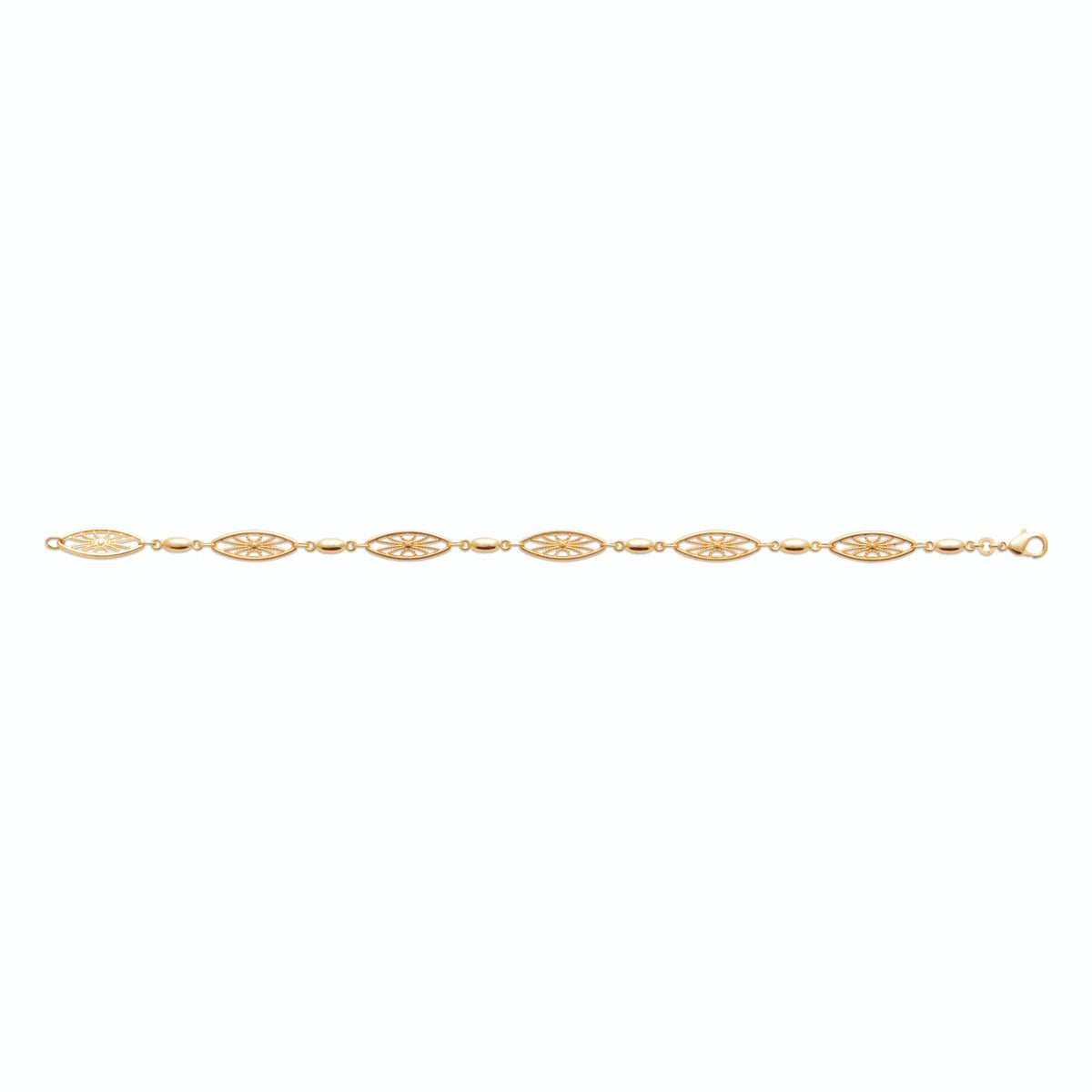 Bracelet navettes filigranées et olives lisses en plaqué or