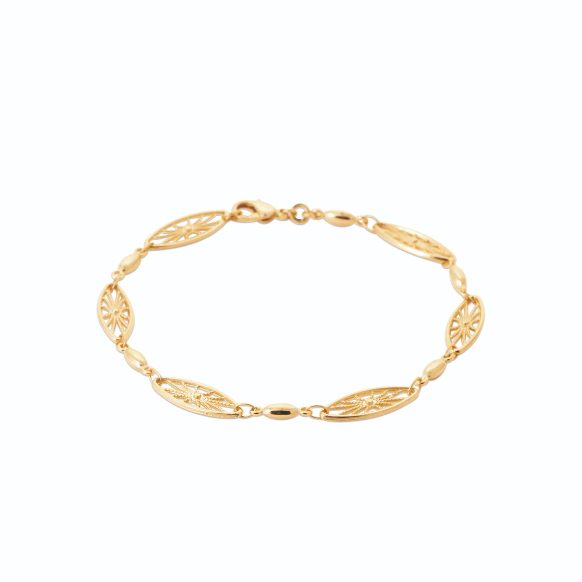 Bracelet navettes filigranées et olives lisses en plaqué or
