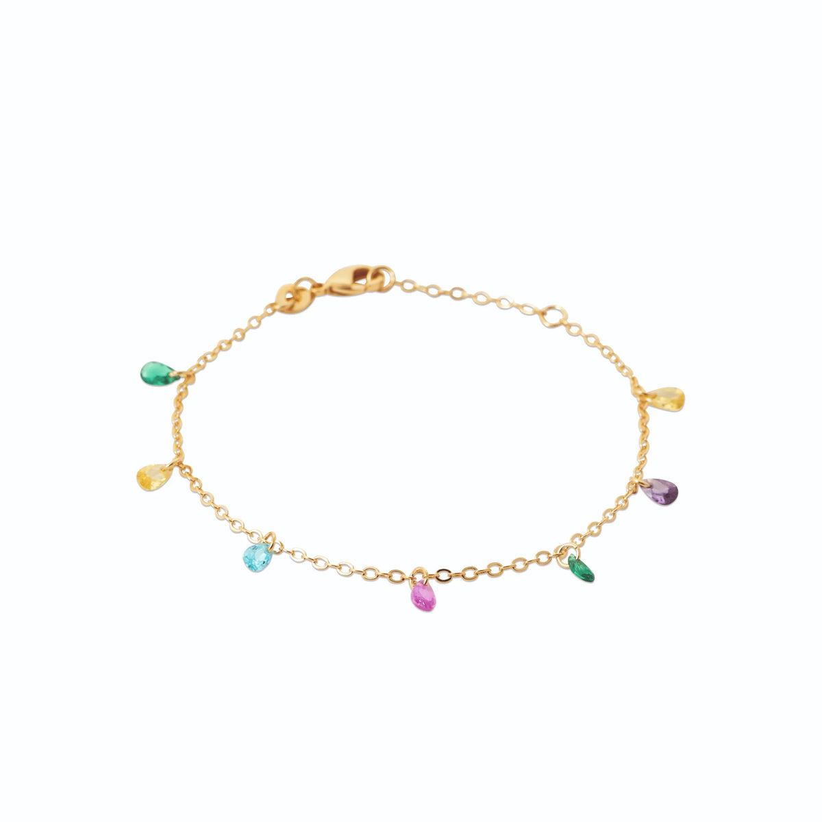 Bracelet pampilles gouttes multicolores en plaqué or