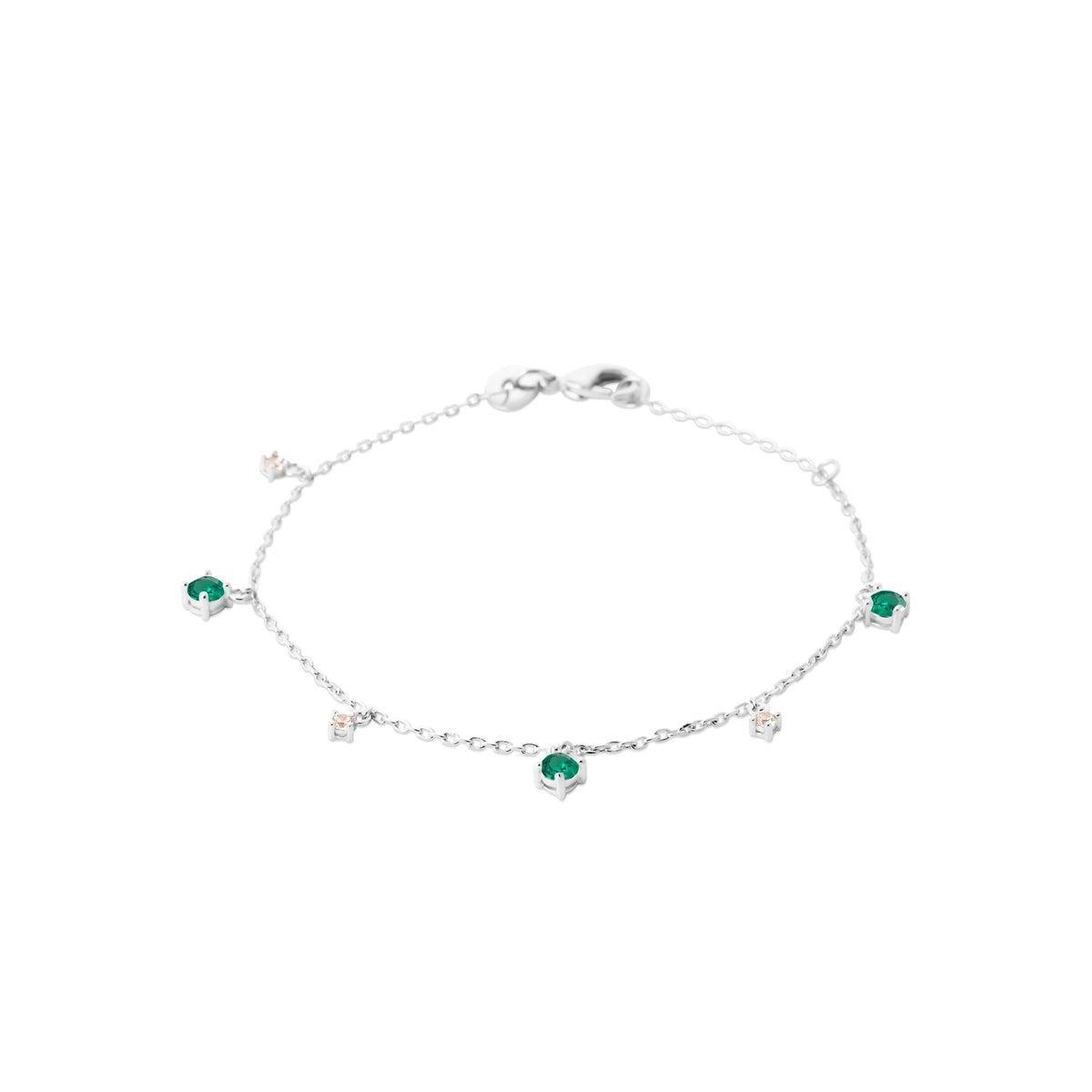 Bracelet pampilles vertes et zircons en argent 925