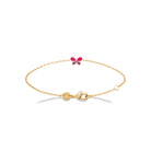 Bracelet papillon rose et violet enfant en plaqué or, 16 cm
