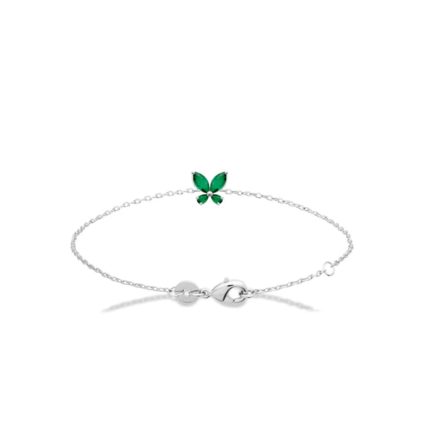 Bracelet papillon vert en argent 925, vue d’ensemble sur fond blanc