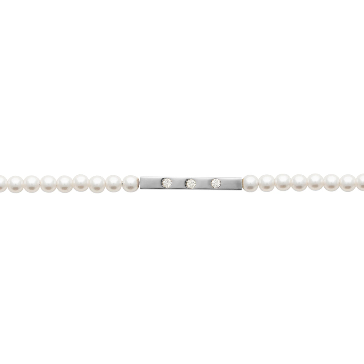 Bracelet perles d’imitation et barrette de zircons en acier PVD argenté