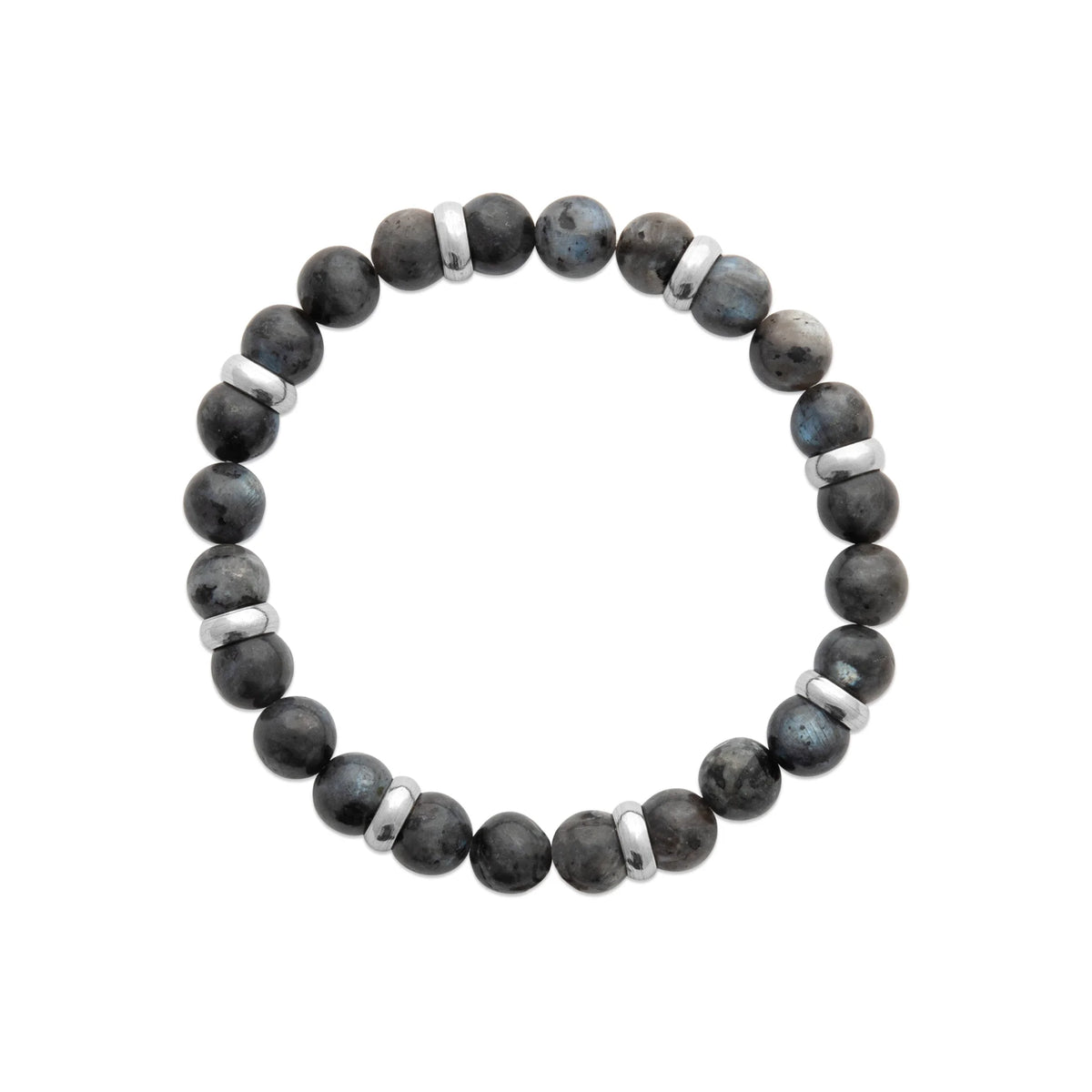 Bracelet perles de labradorite et acier homme vu de profil