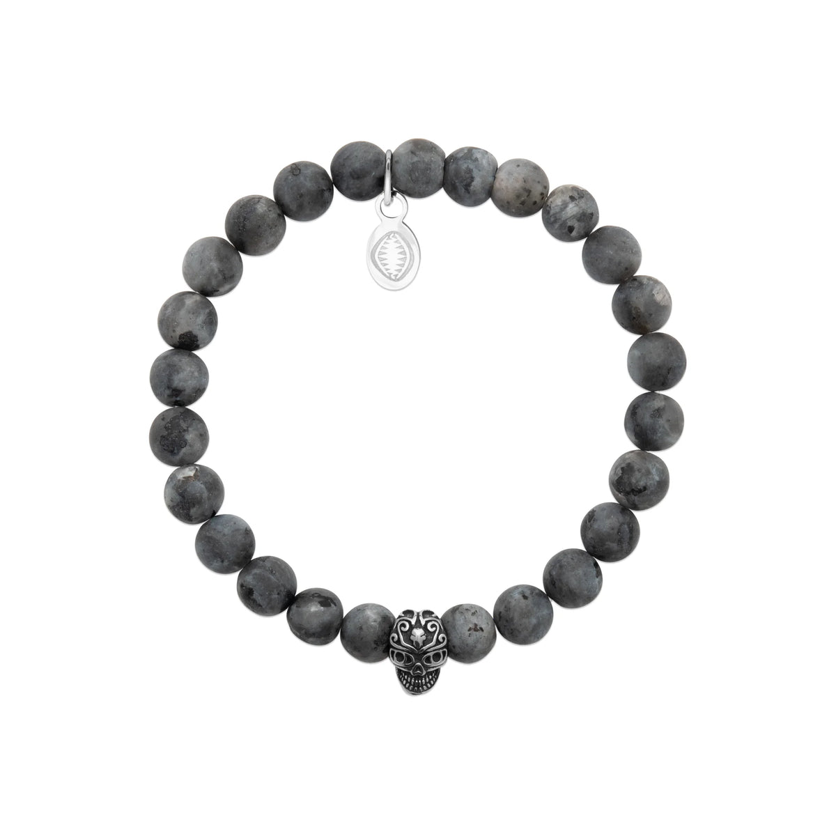 Bracelet perles de labradorite et tête de mort en acier homme