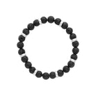 Bracelet perles de pierre de lave et acier homme vu de profil