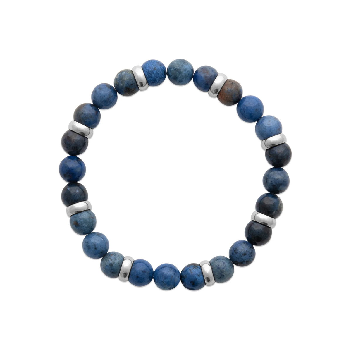 Bracelet perles de sodalite et acier homme vu de profil