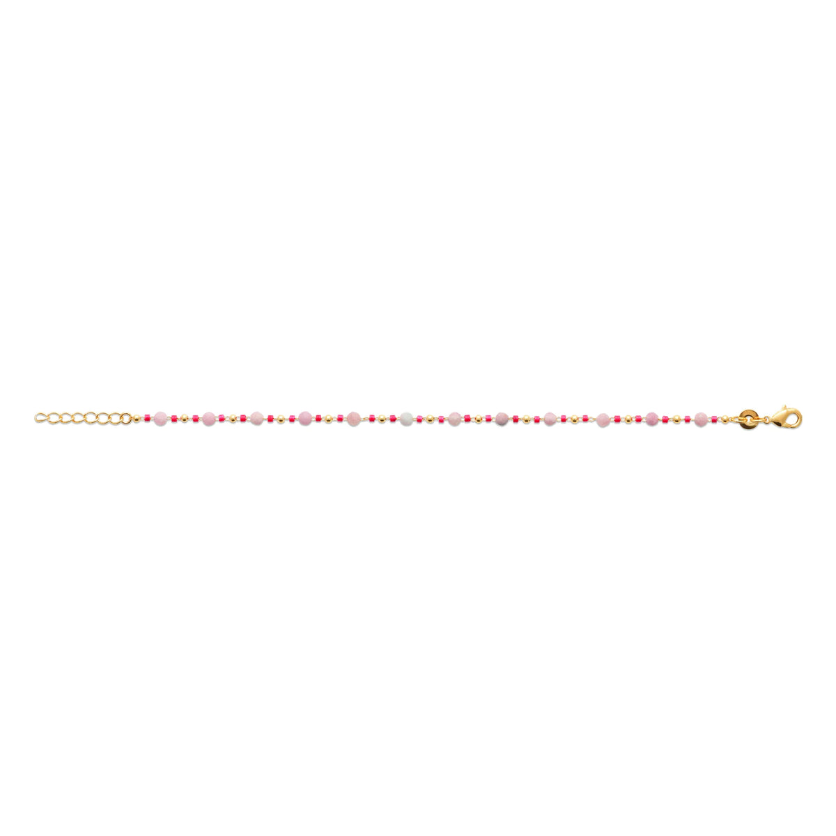 Bracelet perles roses et billes dorées en plaqué or