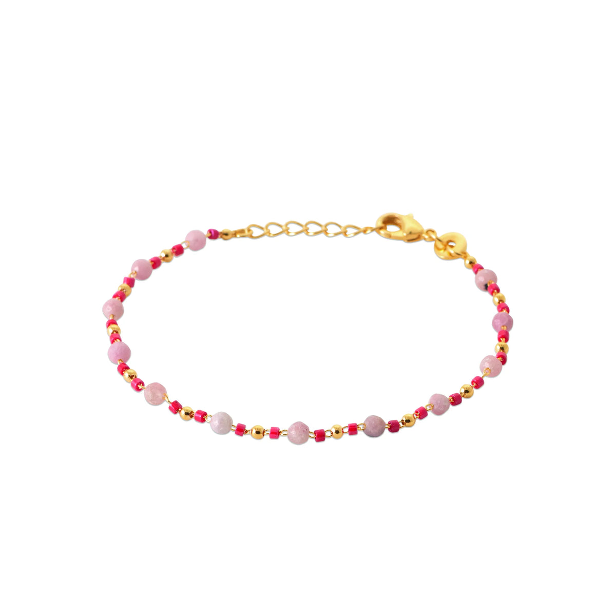 Bracelet perles roses et billes dorées en plaqué or