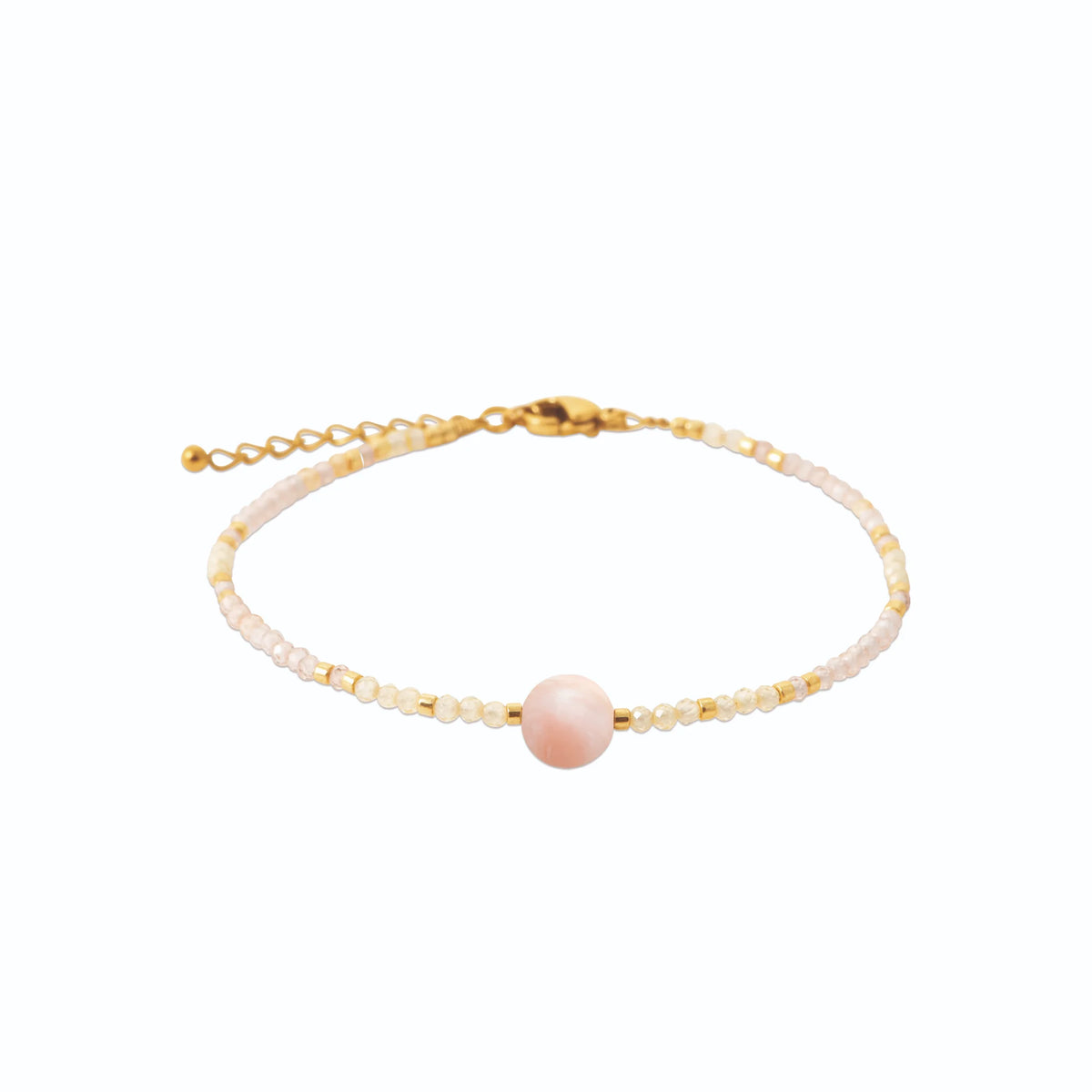 Bracelet perles fines et rhodonite en acier PVD doré