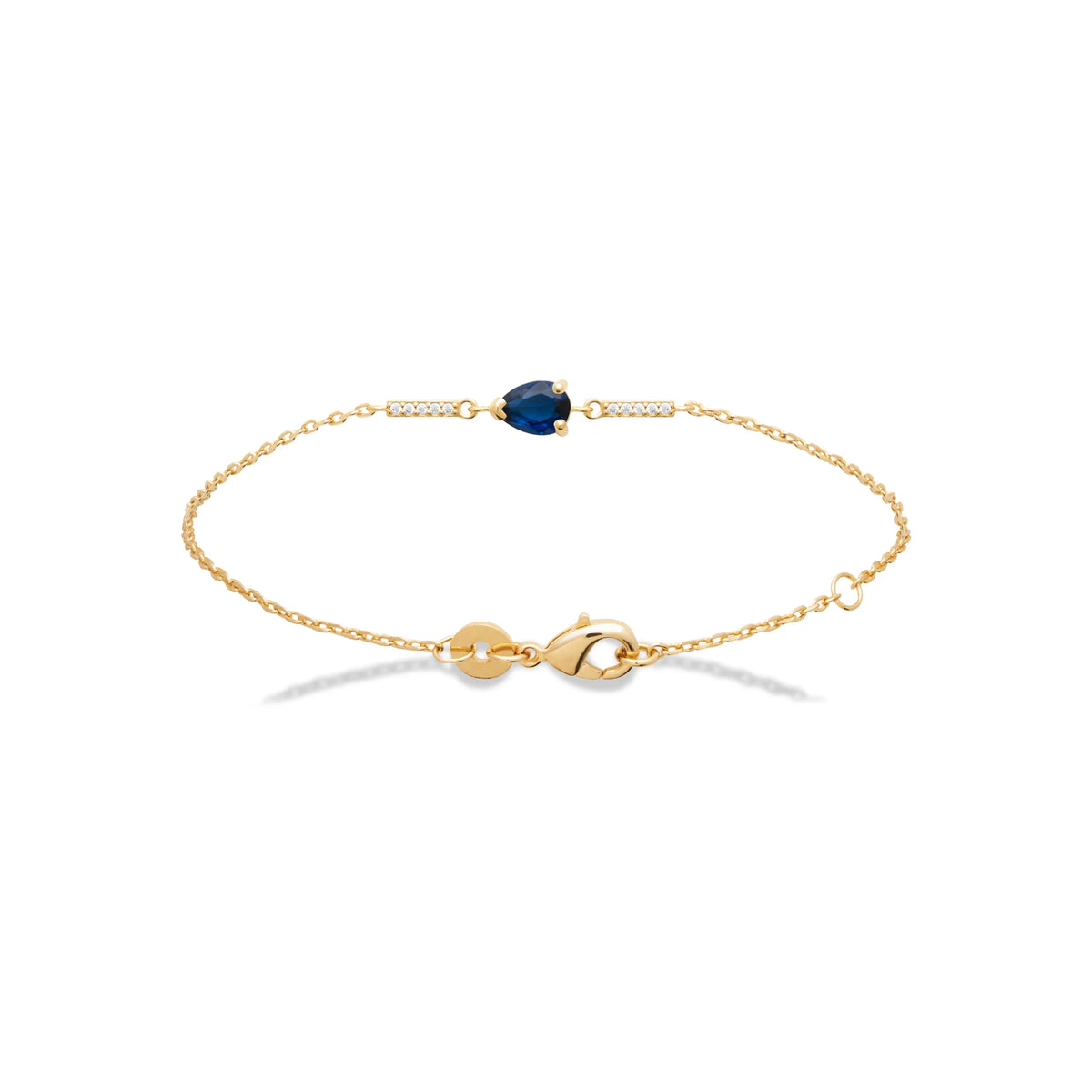 Bracelet pierre bleu profond taille poire en plaqué or